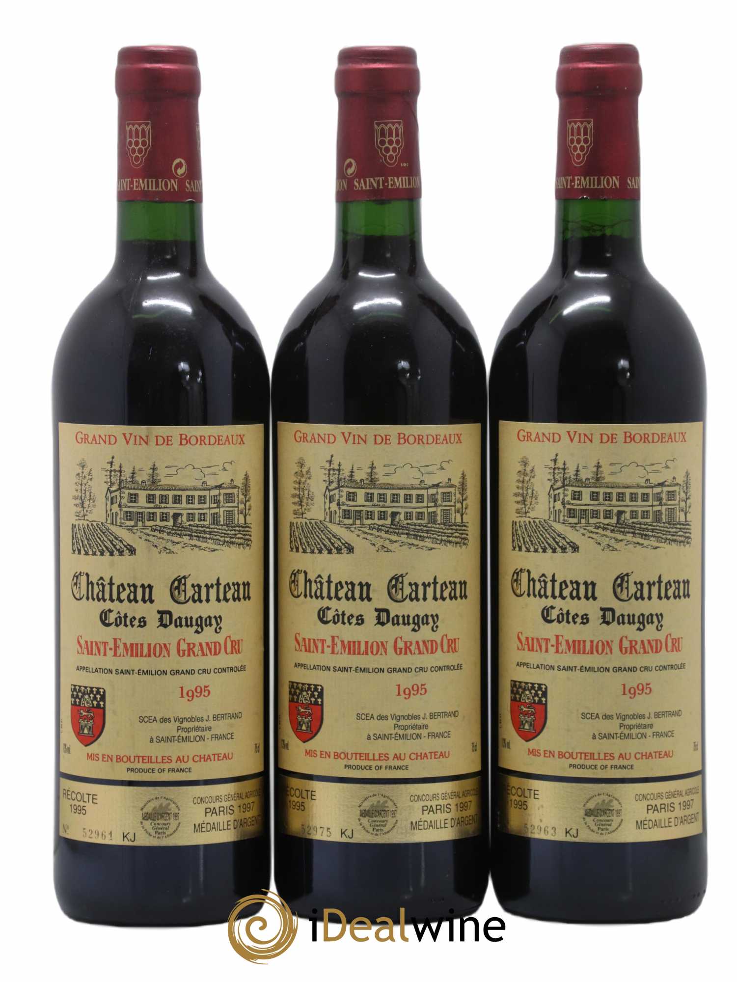 Saint-Émilion Grand Cru Château Carteau Cotes Daugay 1995 - Posten von 3 Flaschen - 0