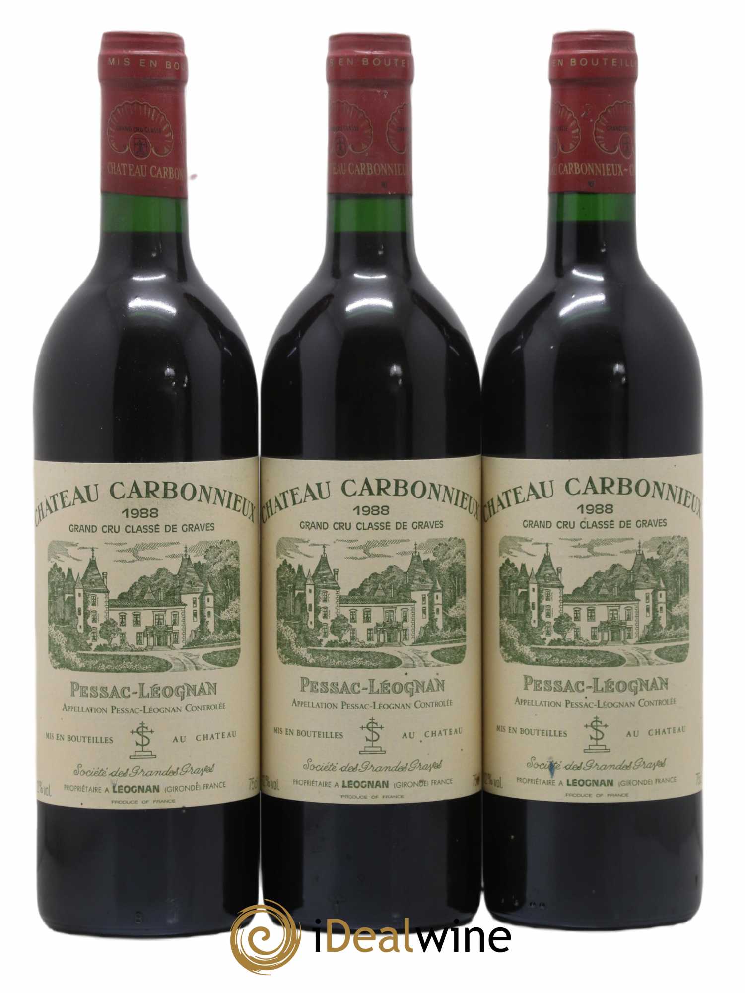 Château Carbonnieux Cru Classé de Graves 1988 - Lot de 3 bouteilles - 0