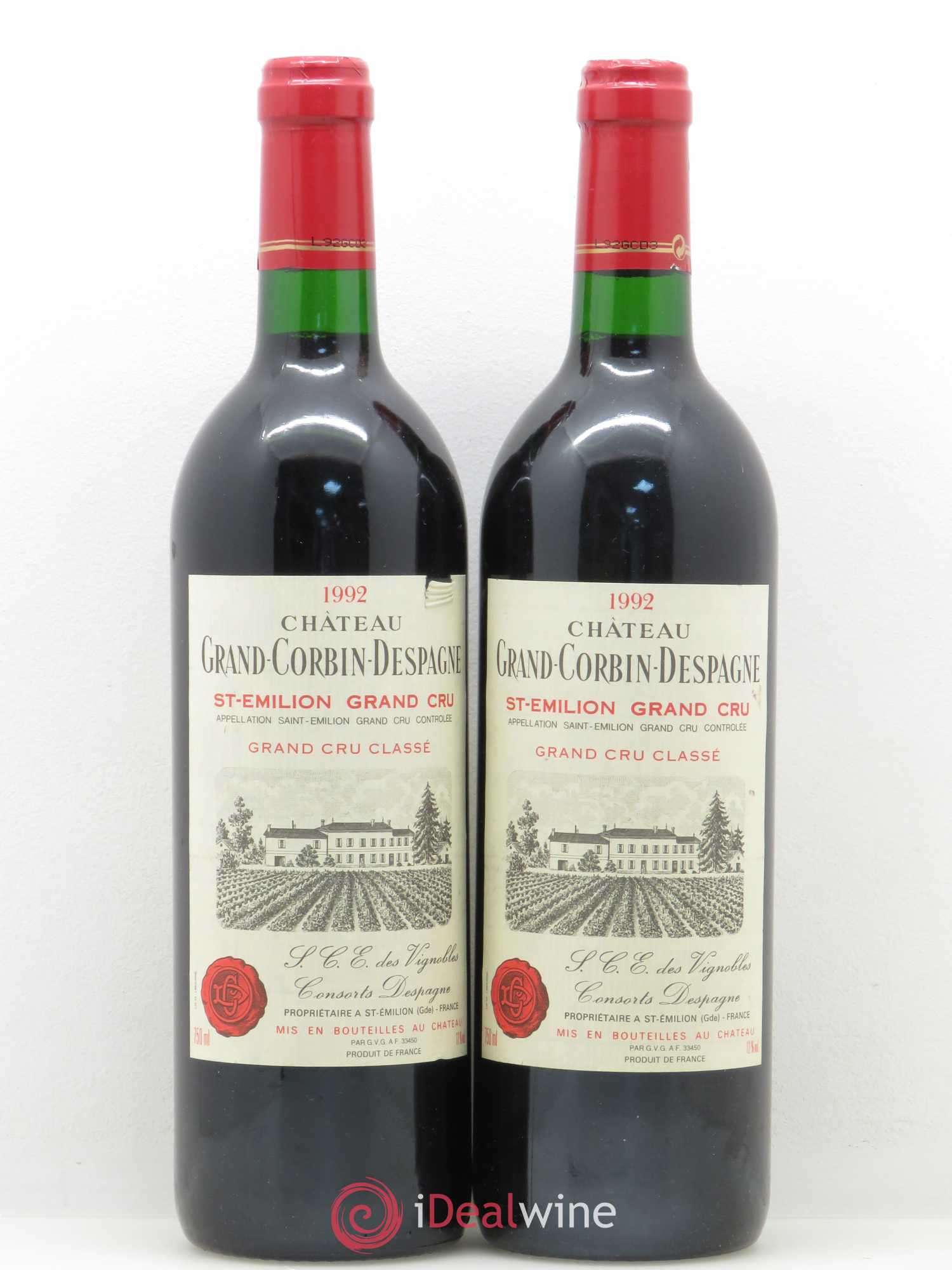 Château Grand Corbin Despagne Grand Cru Classé 1992 - Lot de 2 bouteilles - 0