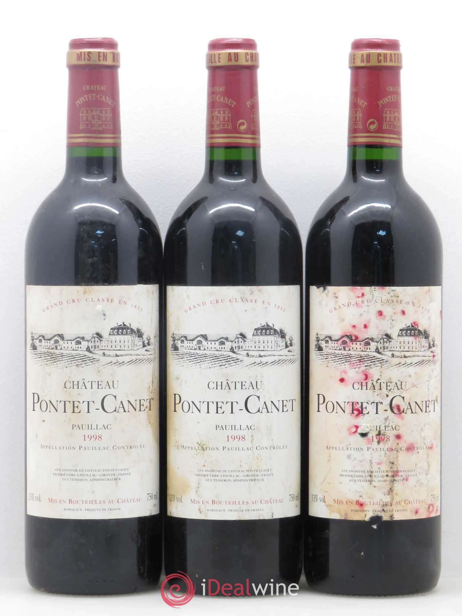 Château Pontet Canet 5ème Grand Cru Classé 1998 - Lot de 3 bouteilles - 0