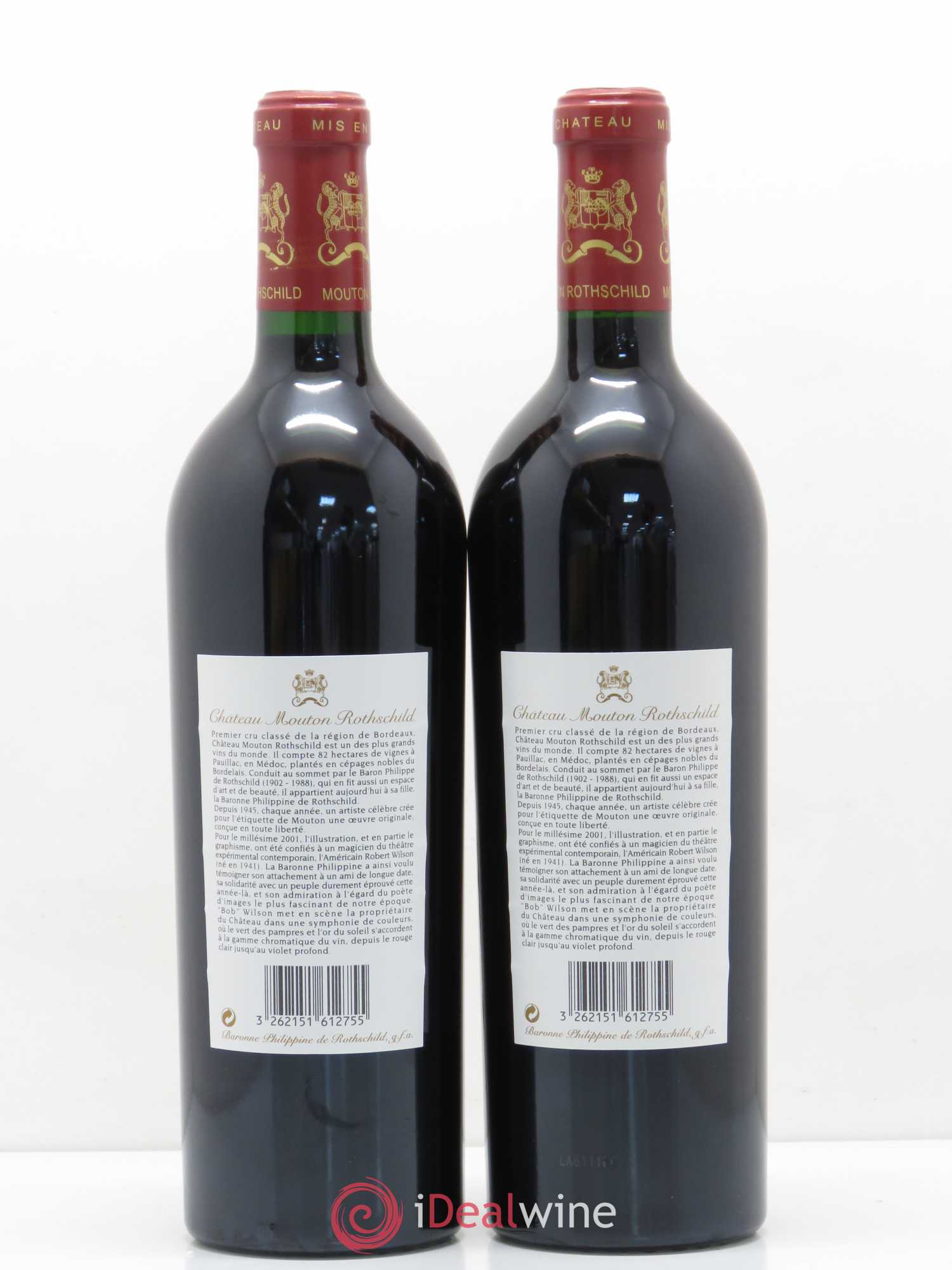 Château Mouton Rothschild 1er Grand Cru Classé 2001 - Lot de 2 bouteilles - 1