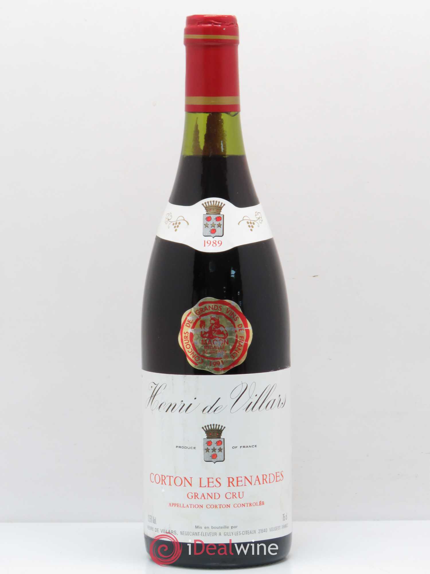 Corton Grand Cru Les Renardes Henri De Villars 1989 - Posten von 1 Flasche - 0