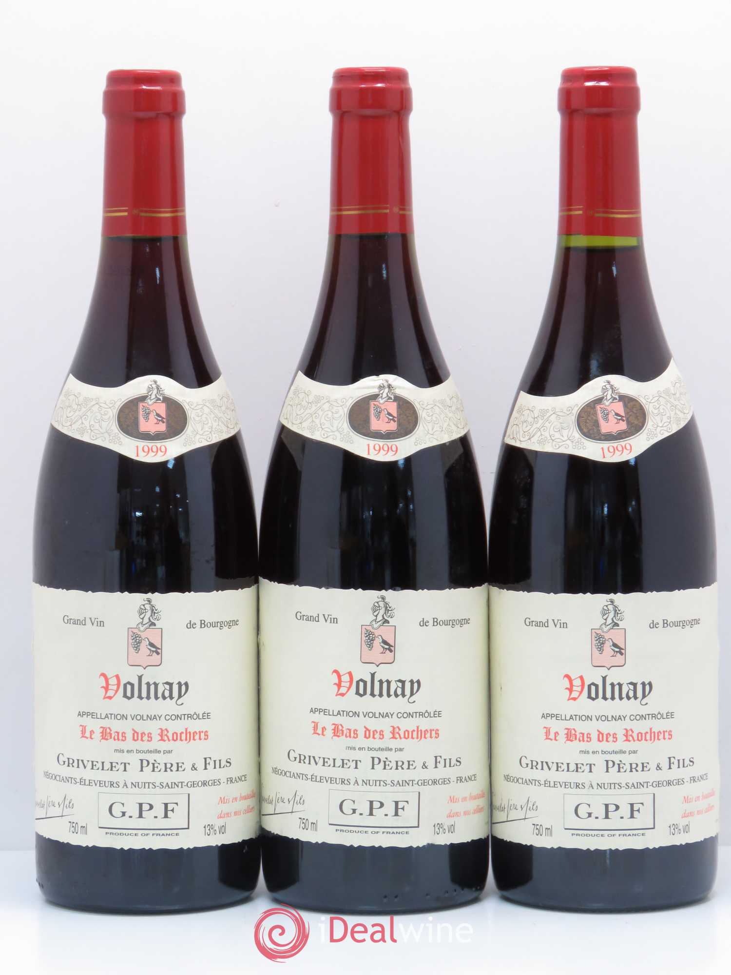 Volnay Le Bas des Rochers Grivelet 1999 - Lot of 3 bottles - 0