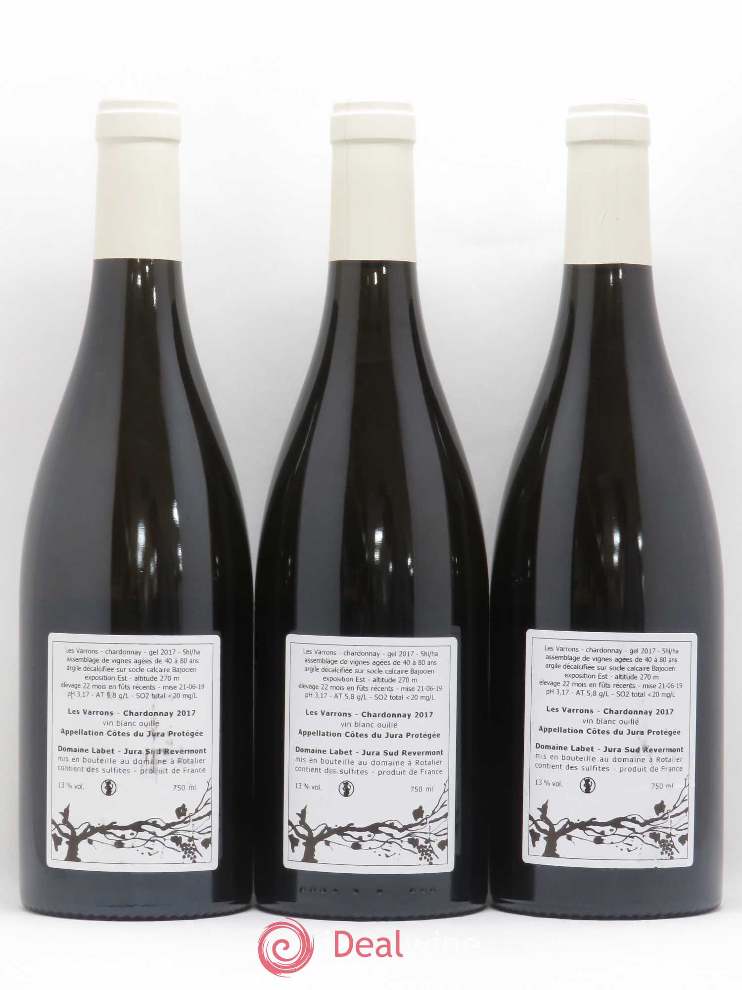 Côtes du Jura Chardonnay Les Varrons Romain - Julien - Charline Labet 2017 - Lot de 3 bouteilles - 1