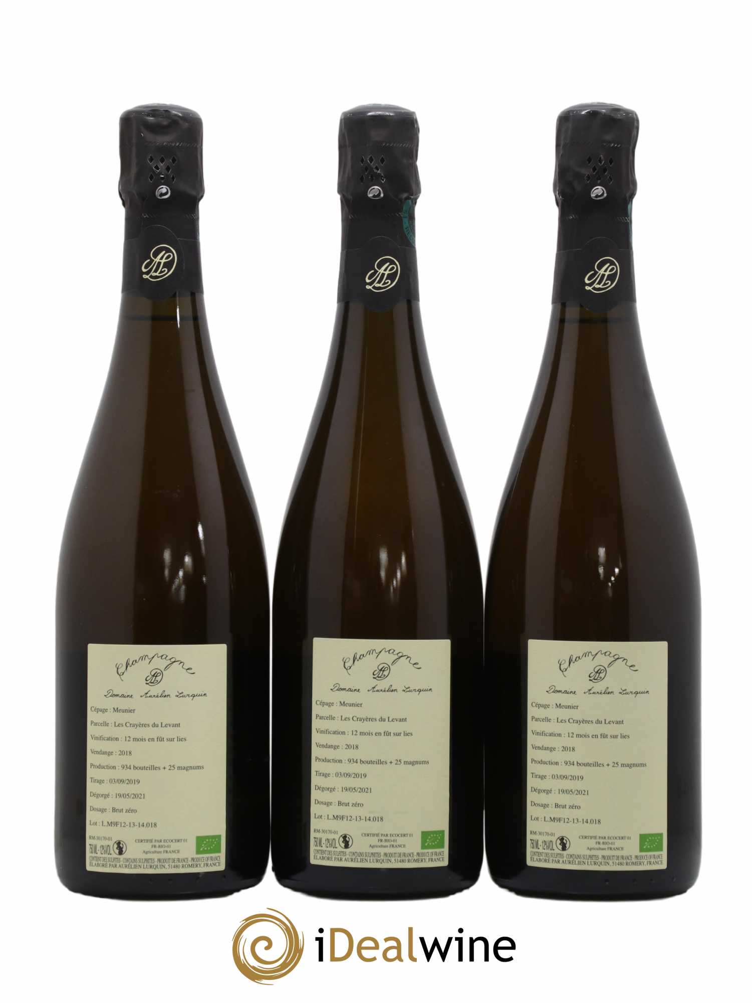 Meunier Les Crayères du Levant Aurélien Lurquin 2018 - Lot de 3 bouteilles - 1