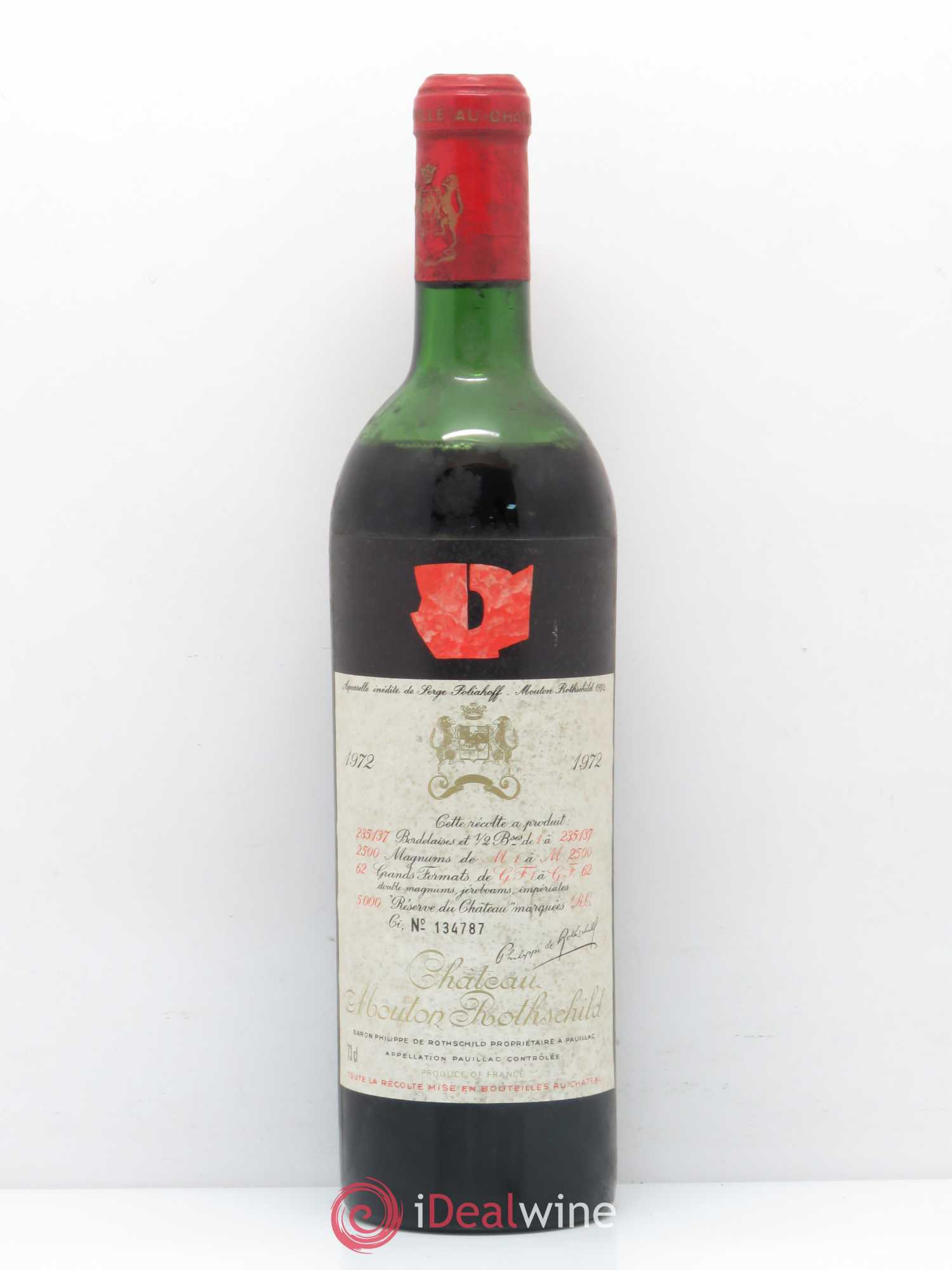 Château Mouton Rothschild 1er Grand Cru Classé 1972 - Lot de 1 bouteille - 0