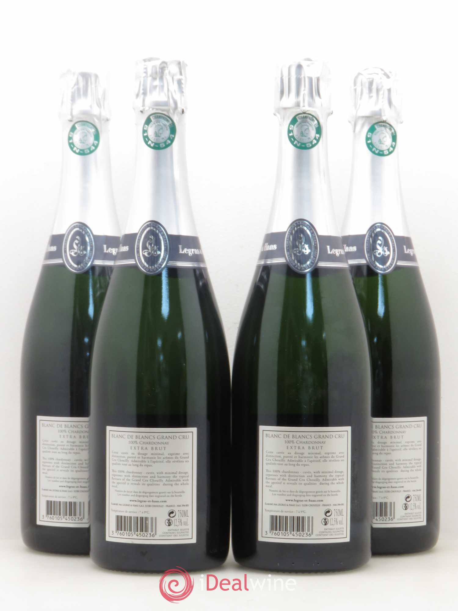Champagne Legras et Haas Chouilly Grand Cru Blanc de Blancs - Lot de 4 bouteilles - 1