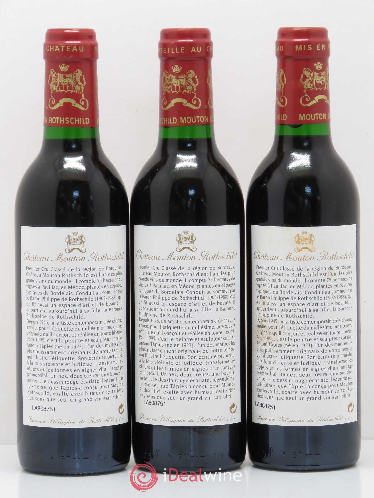 Château Mouton Rothschild 1er Grand Cru Classé 1995 - Lot de 12 demi bouteilles - 2
