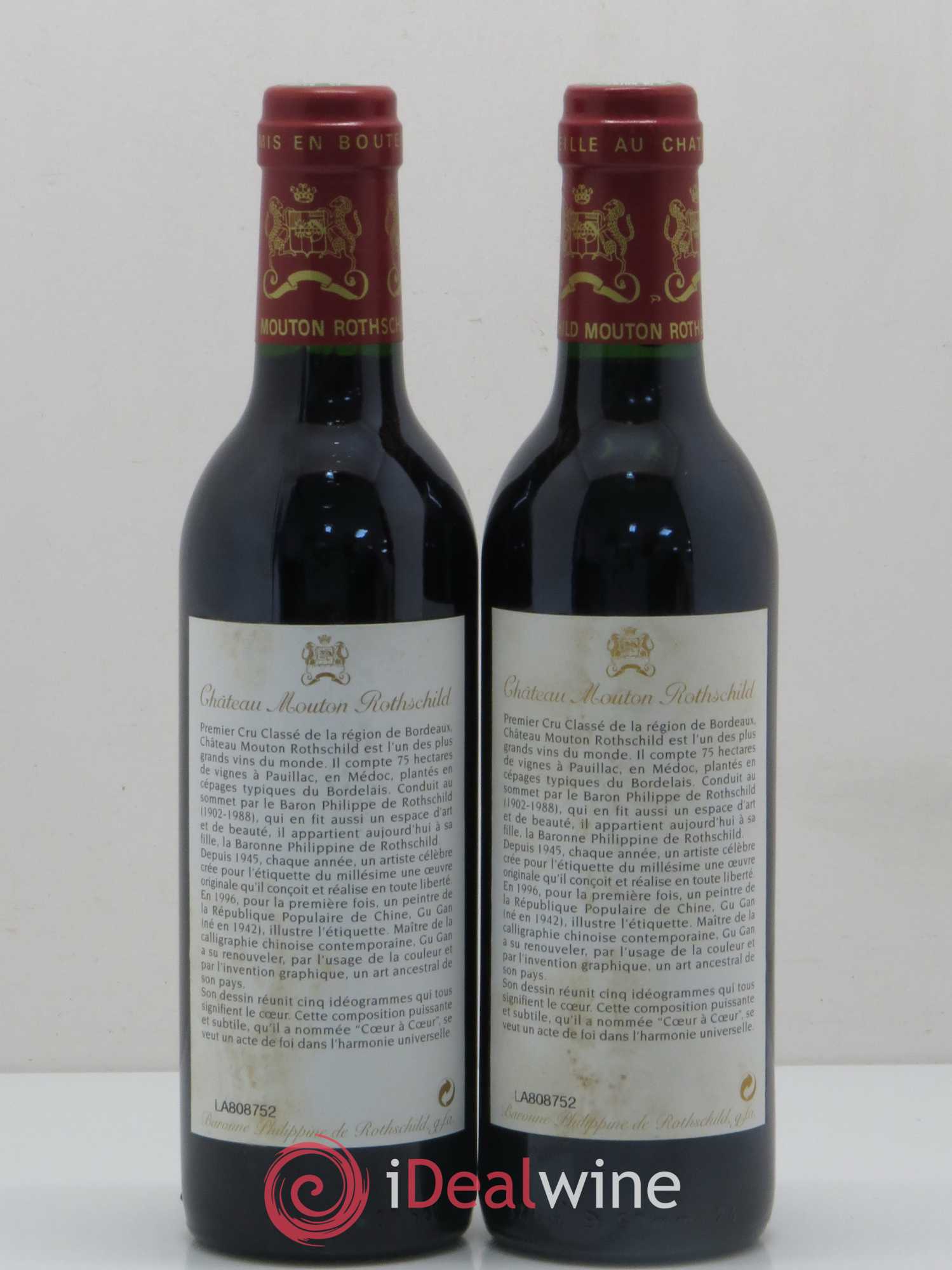 Château Mouton Rothschild 1er Grand Cru Classé 1996 - Lot de 2 demi bouteilles - 1