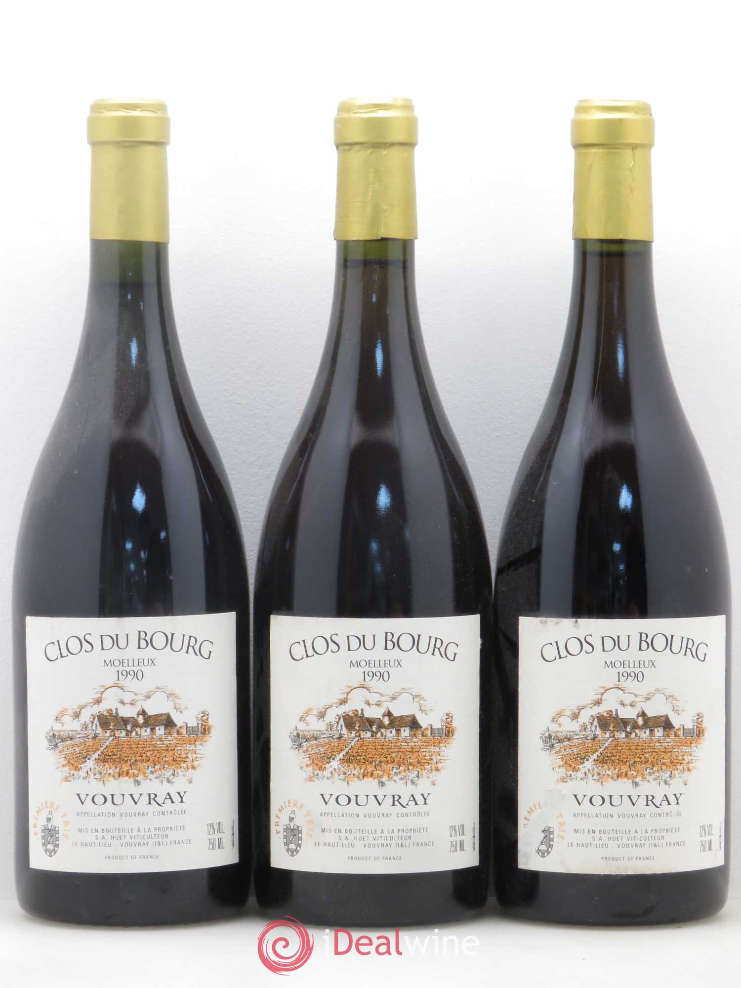 Vouvray Clos du Bourg Moelleux Domaine Huet 1990 - Lot de 3 bouteilles - 0