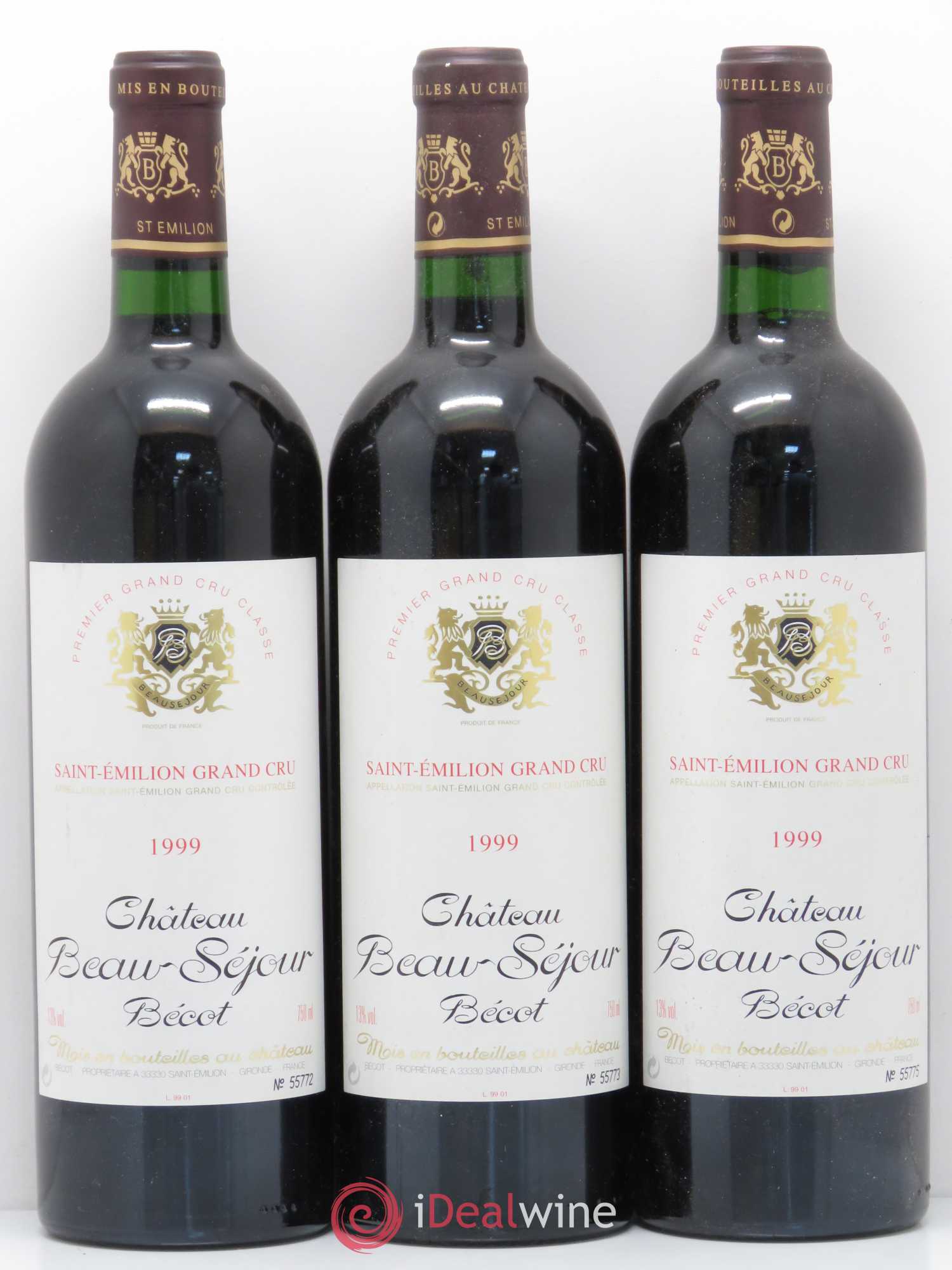 Château Beau-Séjour Bécot 1er Grand Cru Classé B 1999 - Lot de 3 bouteilles - 0