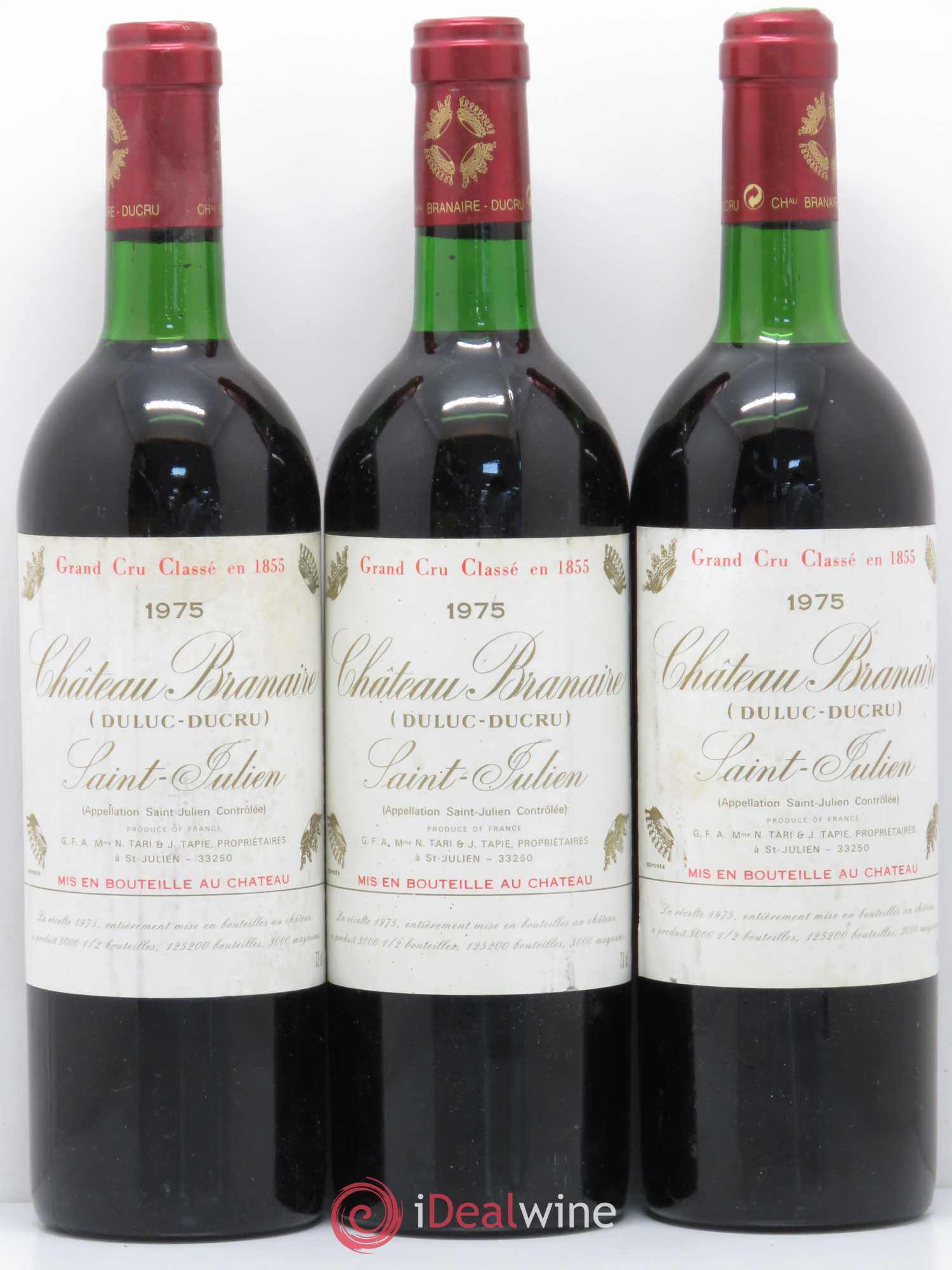 Château Branaire Ducru 4ème Grand Cru Classé 1975 - Lot de 3 bouteilles - 0