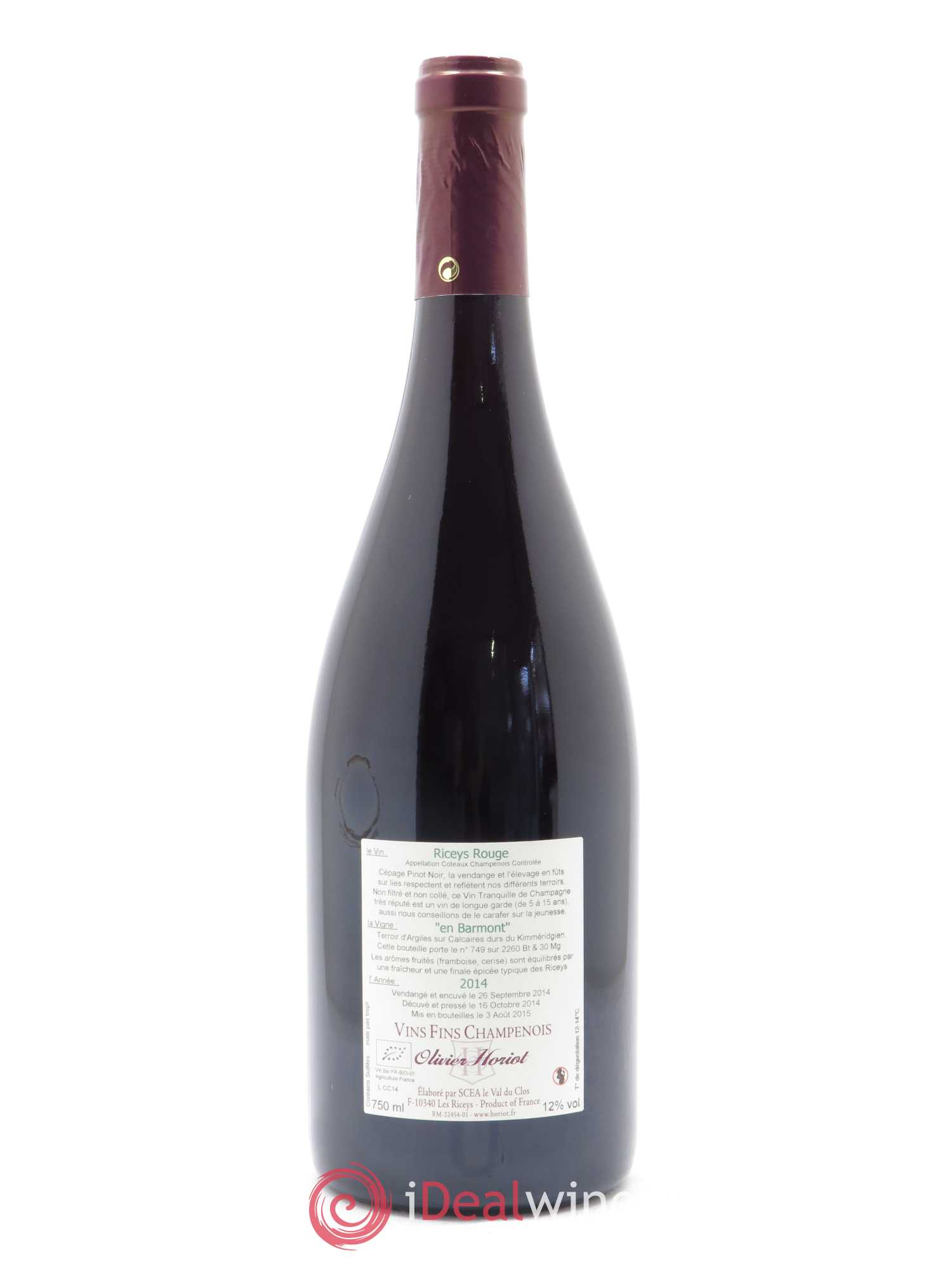 Riceys Rouge Olivier Horiot 2014 - Lot de 1 bouteille - 1