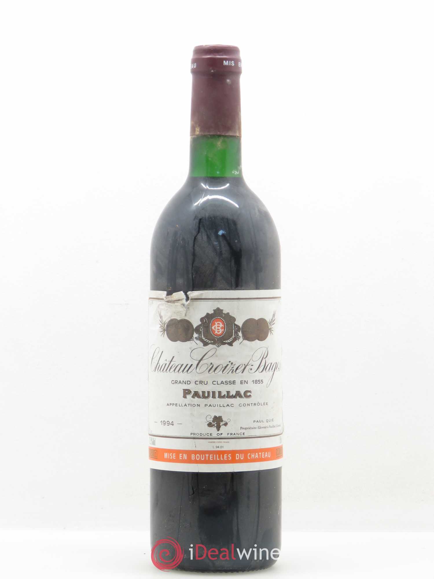 Château Croizet Bages 5ème Grand Cru Classé 1994 - Lot de 1 bouteille - 0