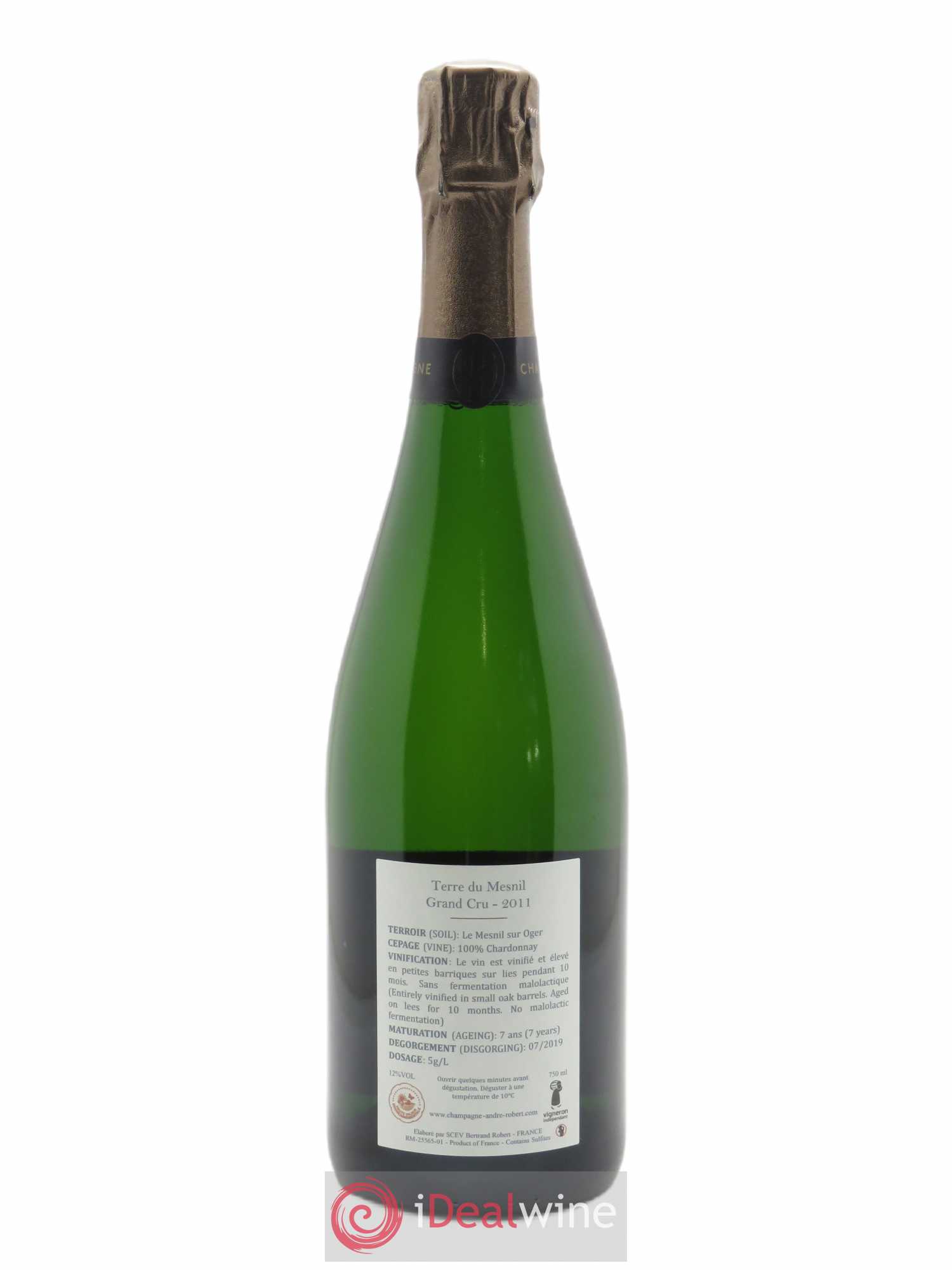 Terre du Mesnil Blanc de Blancs Grand Cru Brut André Robert 2011 - Lot de 1 bouteille - 1