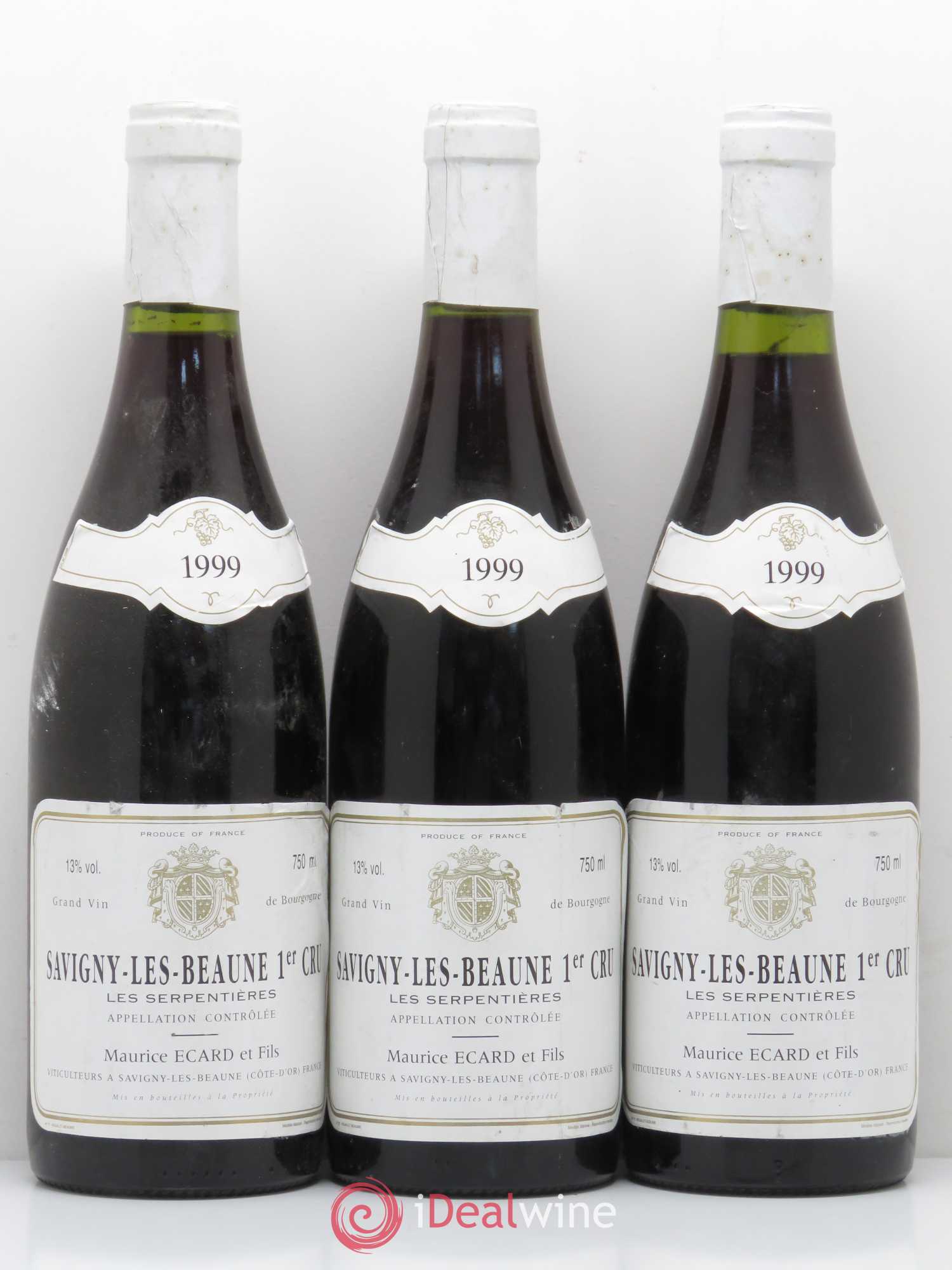 Savigny-lès-Beaune 1er Cru Les Serpentières Domaine Maurice Ecard & Fils 1999 - Lotto di 3 bottiglie - 0