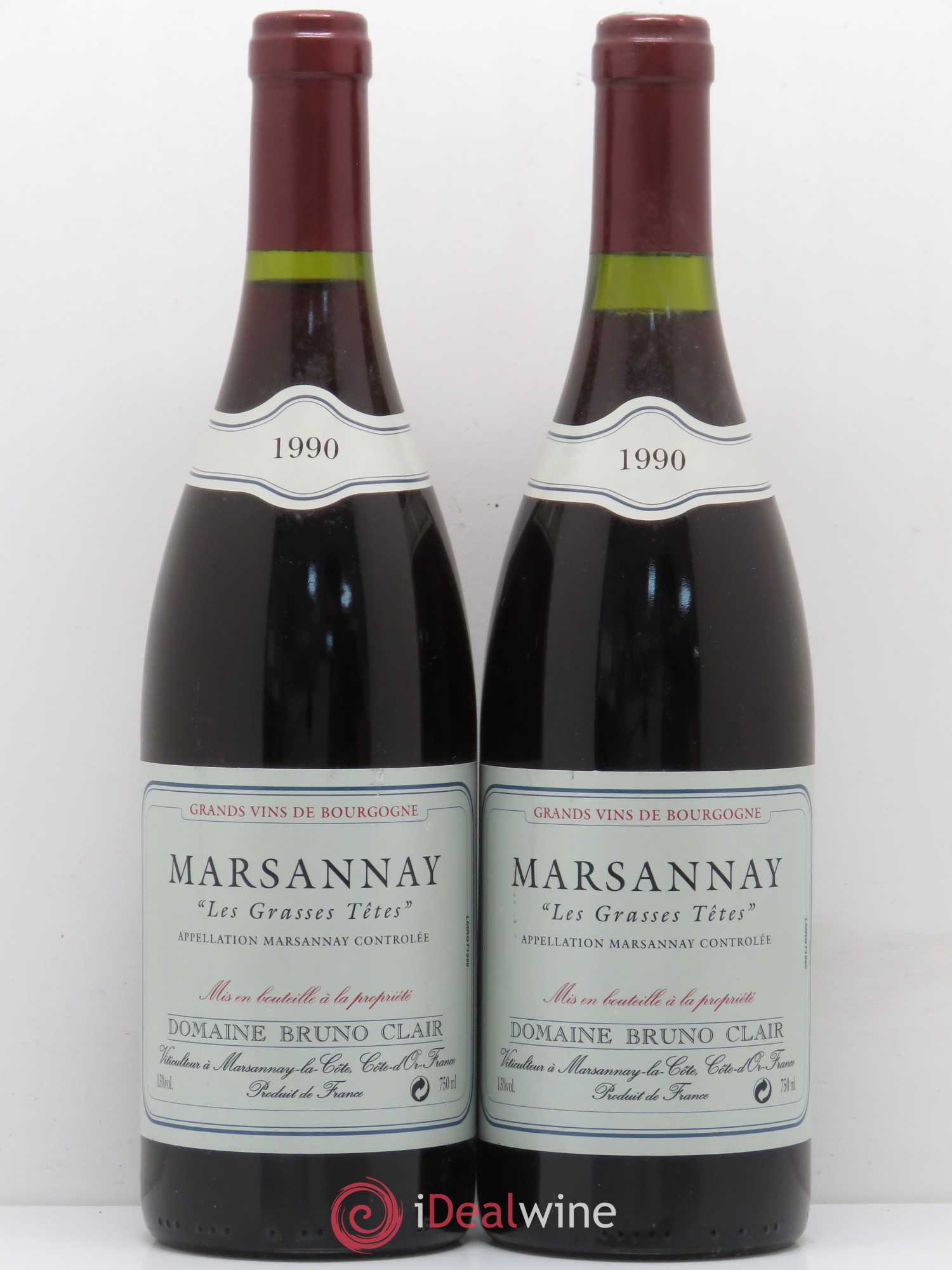 Marsannay Les Grasses Tetes Bruno Clair (Domaine) Les Grasses Têtes Bruno Clair 1990 - Lotto di 2 bottiglie - 0
