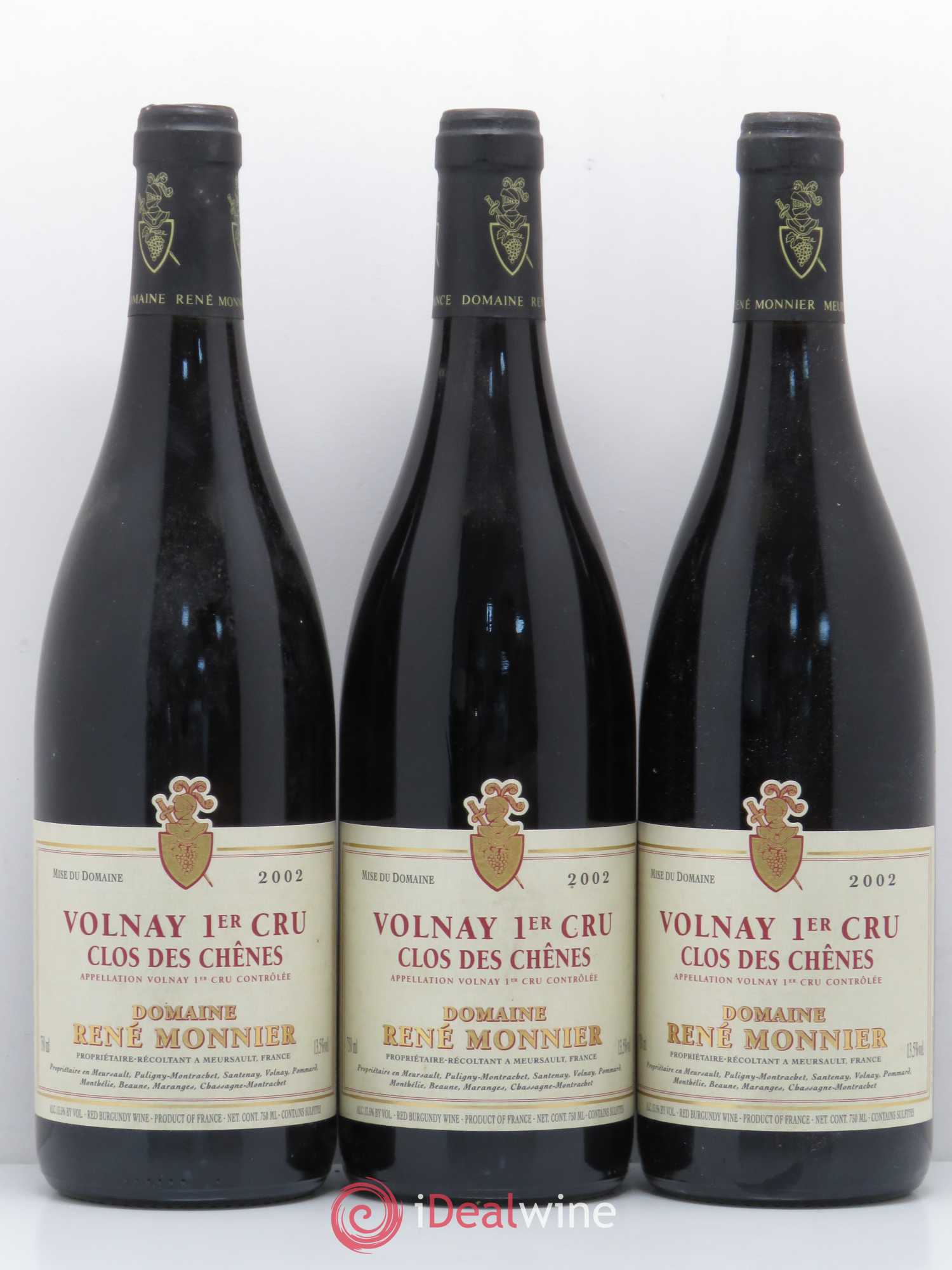 Volnay 1er Cru Clos des chênes René Monnier 2002 - Lot de 6 bouteilles - 1