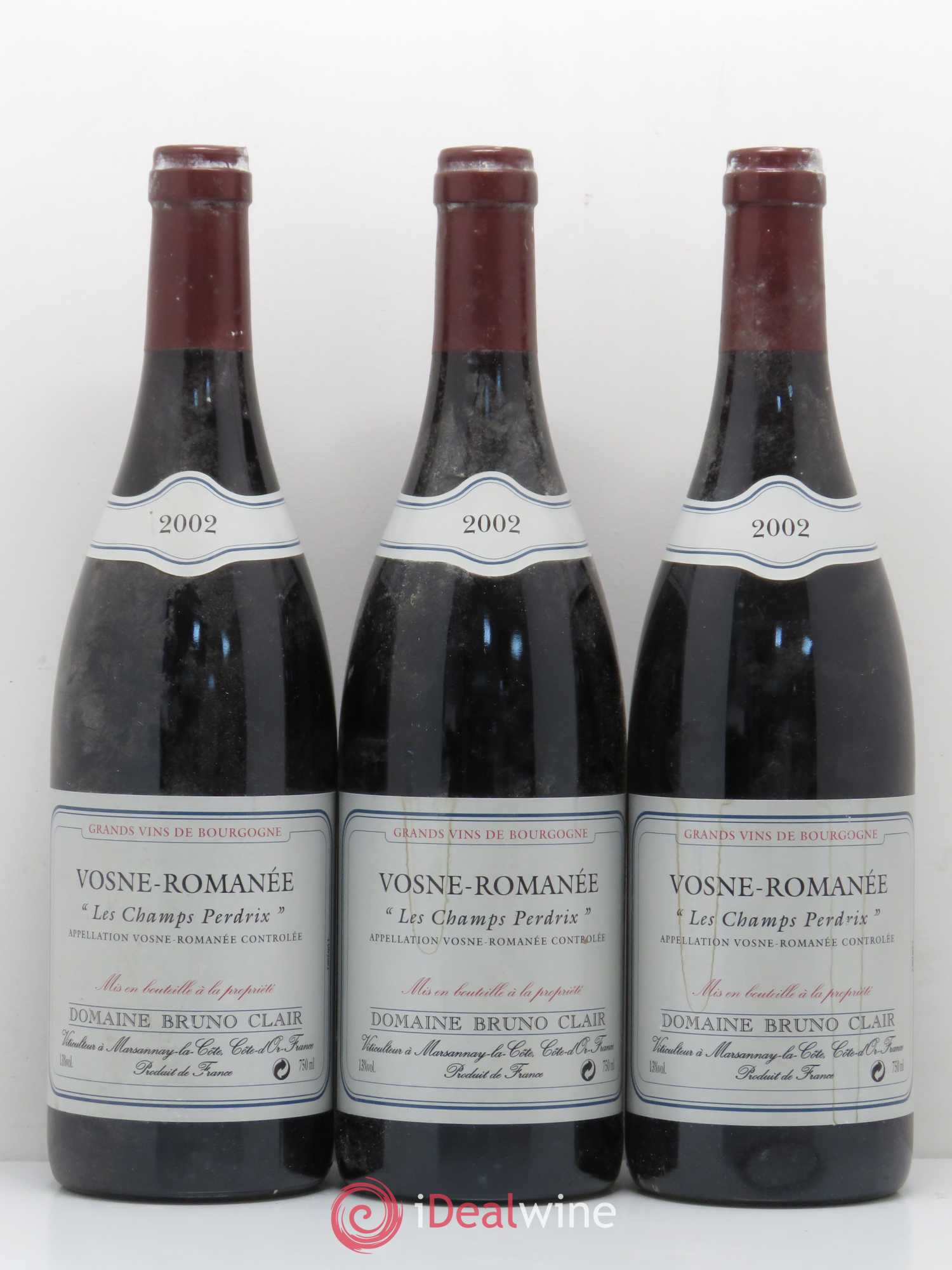 Vosne-Romanée Les Champs Perdrix Bruno Clair (Domaine) 2002 - Lot de 3 bouteilles - 0