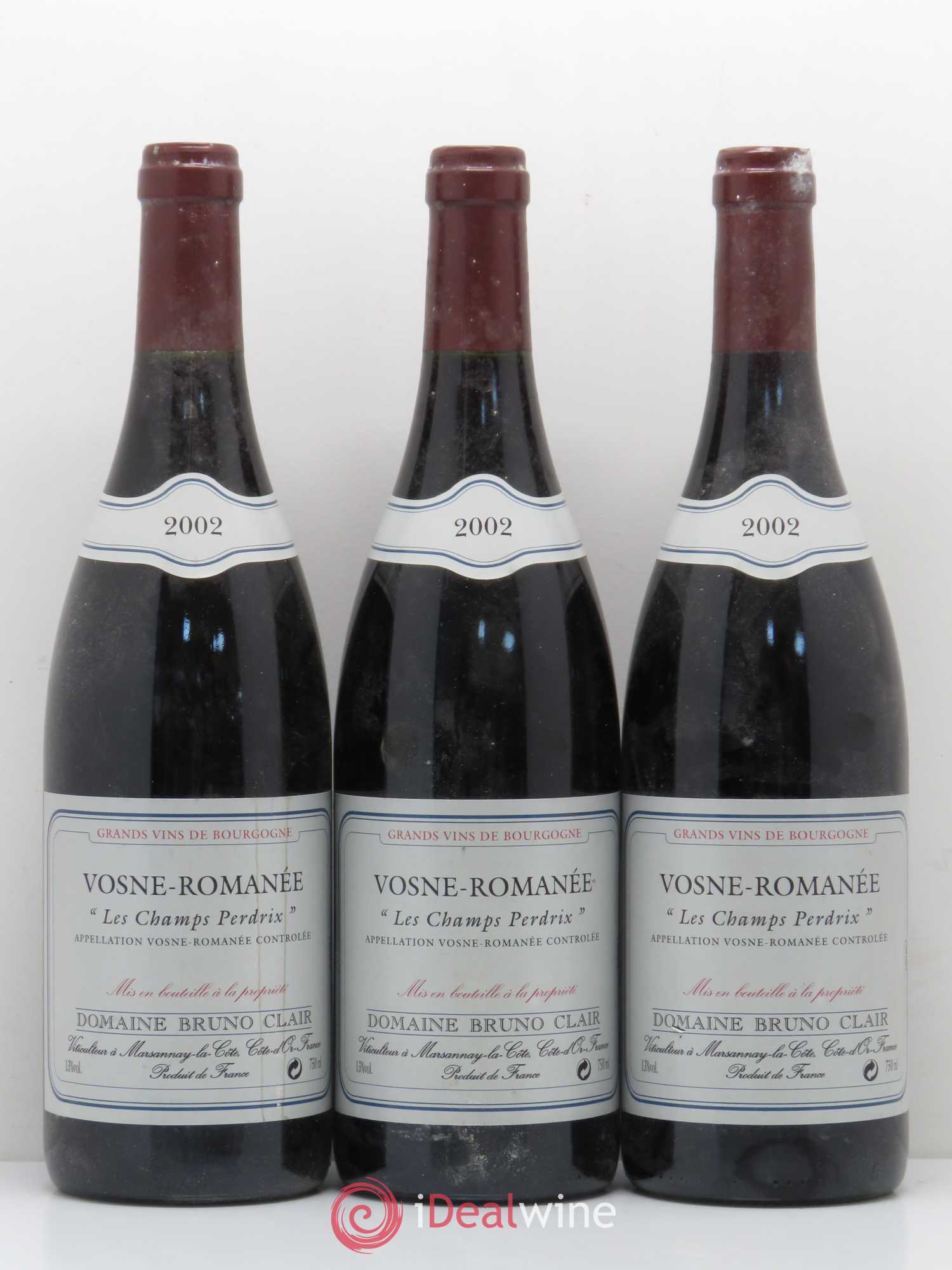 Vosne-Romanée Les Champs Perdrix Bruno Clair (Domaine) 2002 - Lot de 3 bouteilles - 0