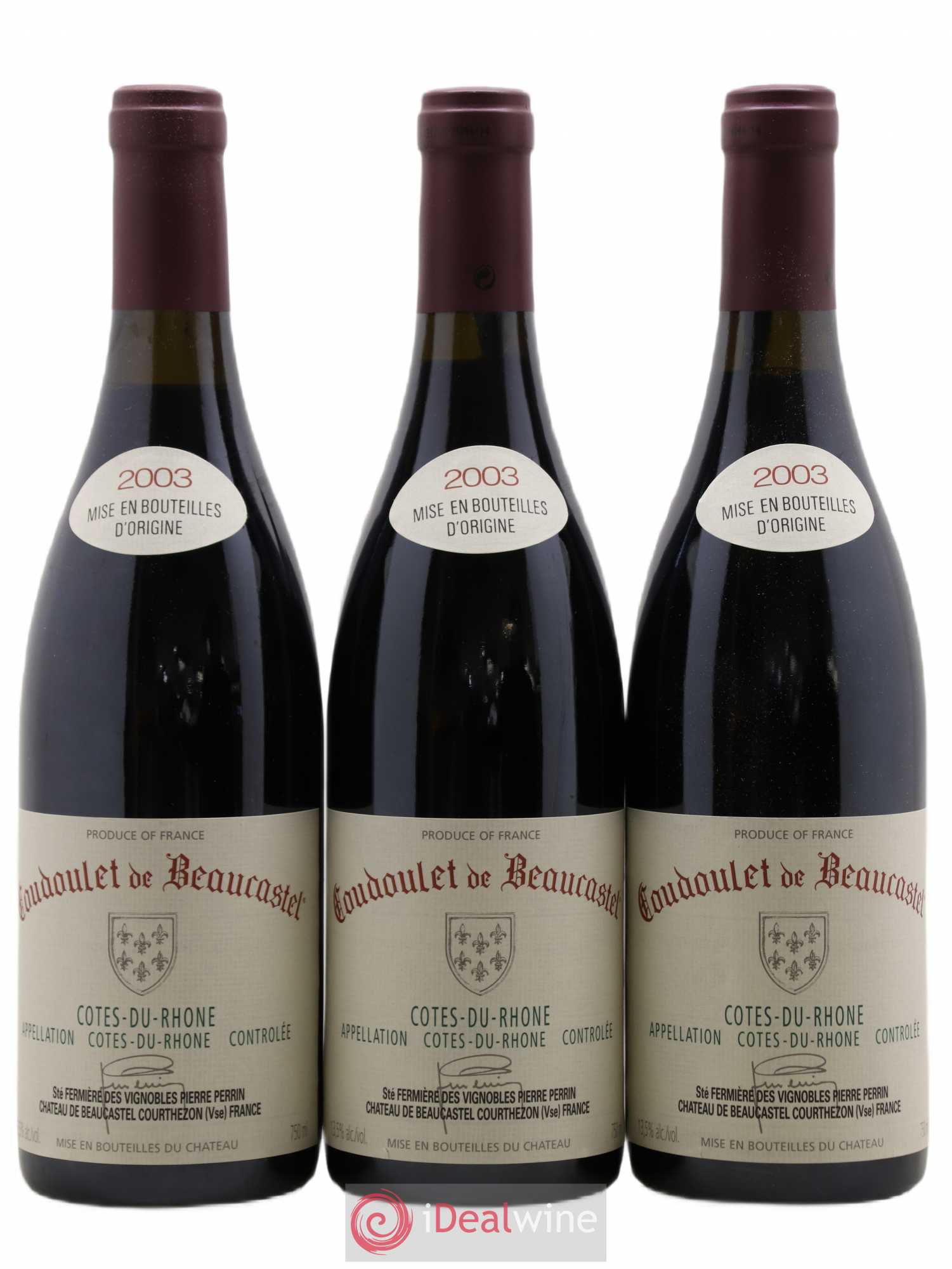 Côtes-du-Rhône Coudoulet de Beaucastel Famille Perrin 2003 - Lot de 3 bouteilles - 0