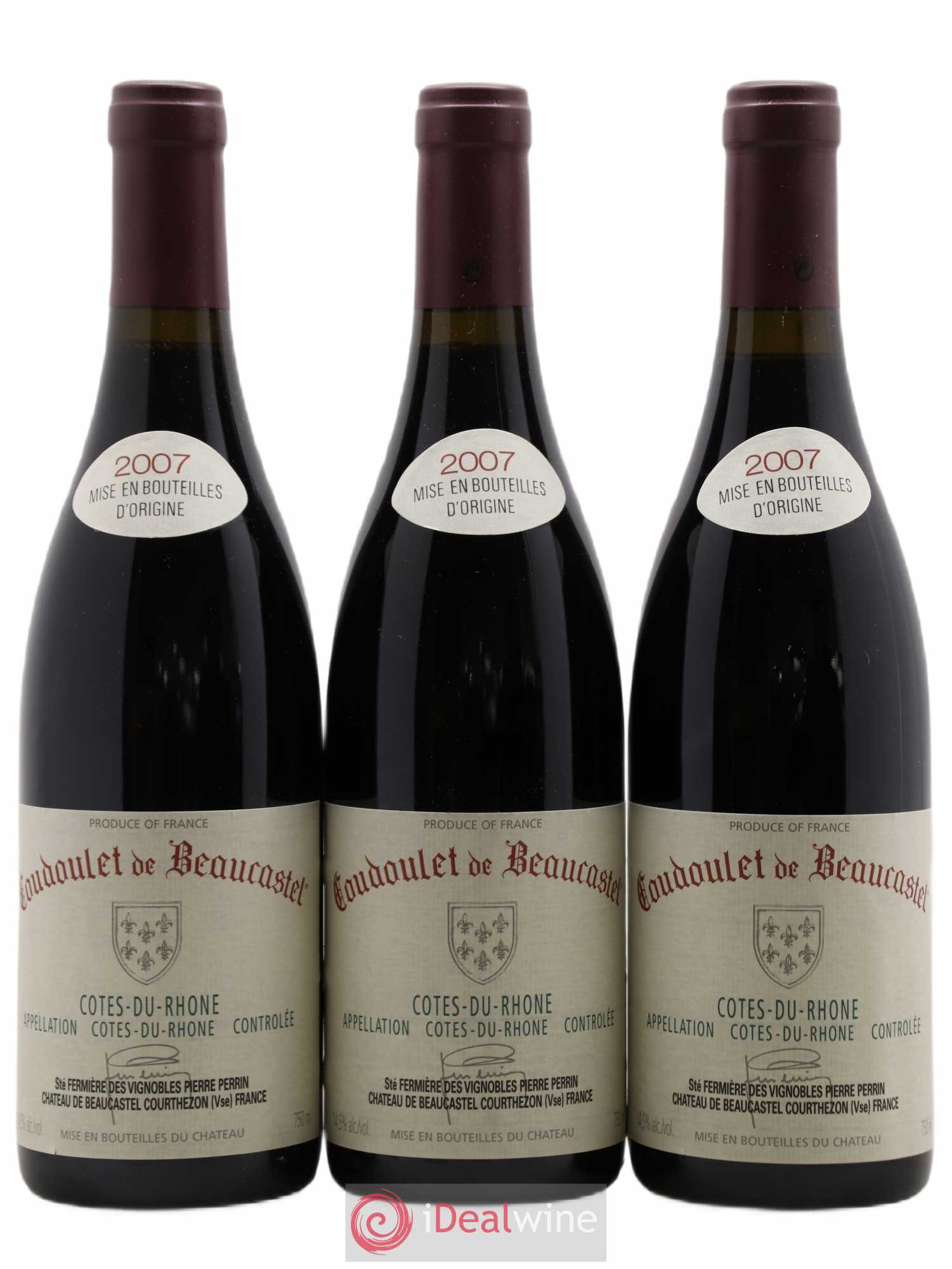 Côtes-du-Rhône Coudoulet de Beaucastel Famille Perrin 2007 - Lot de 3 bouteilles - 0