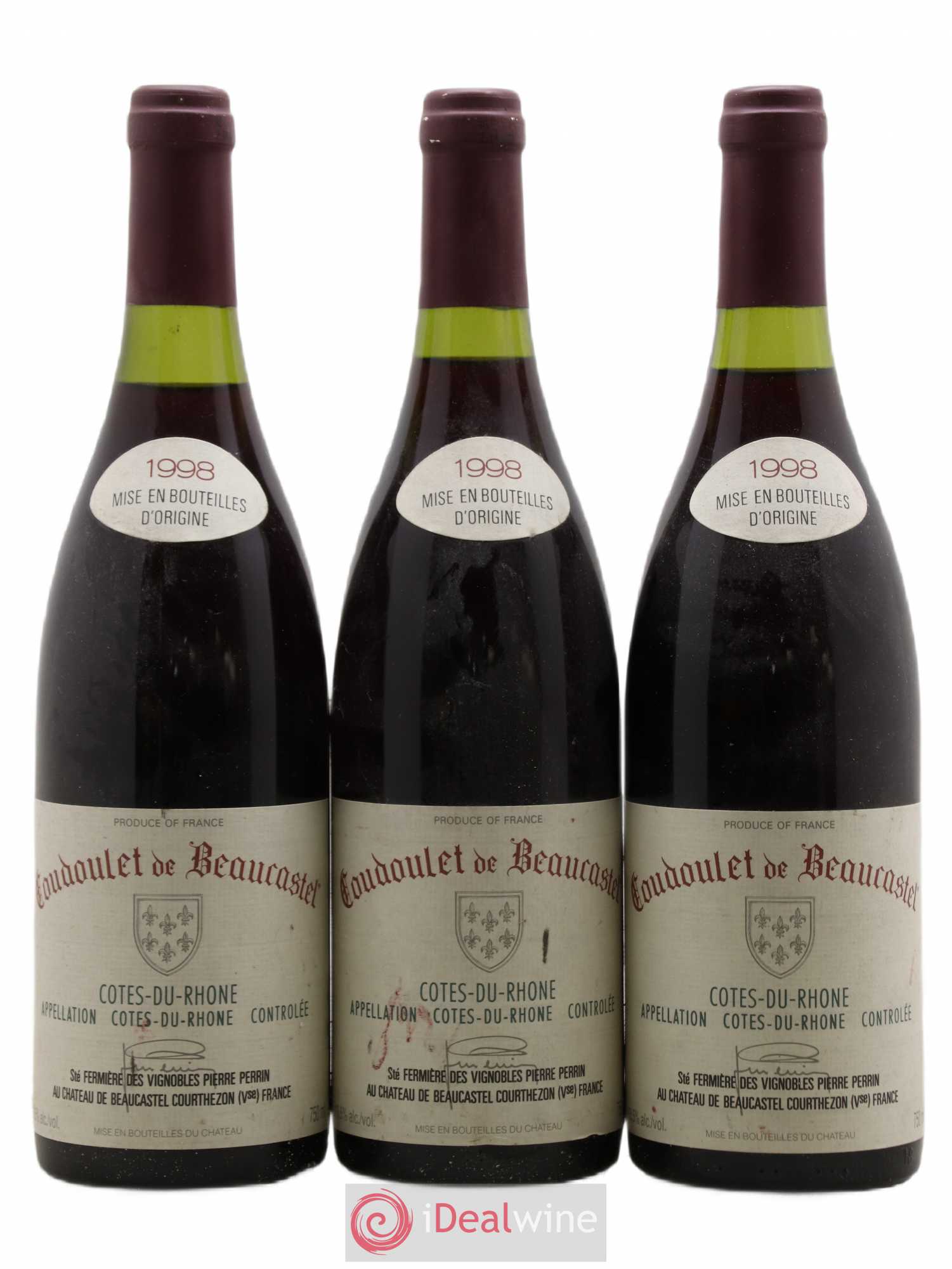 Côtes-du-Rhône Coudoulet de Beaucastel Famille Perrin 1998 - Lot de 3 bouteilles - 0