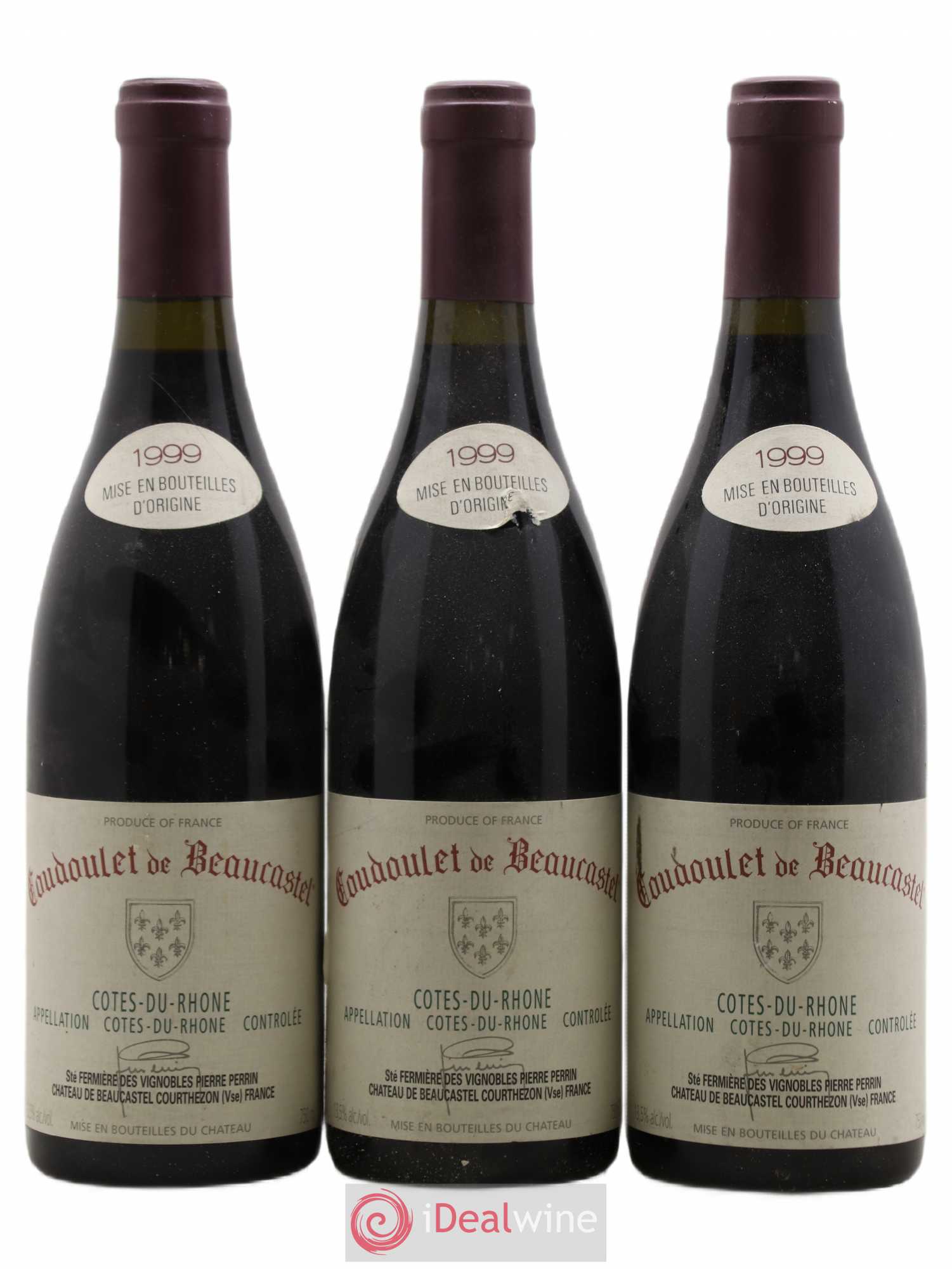 Côtes-du-Rhône Coudoulet de Beaucastel Famille Perrin 1999 - Lot de 3 bouteilles - 0