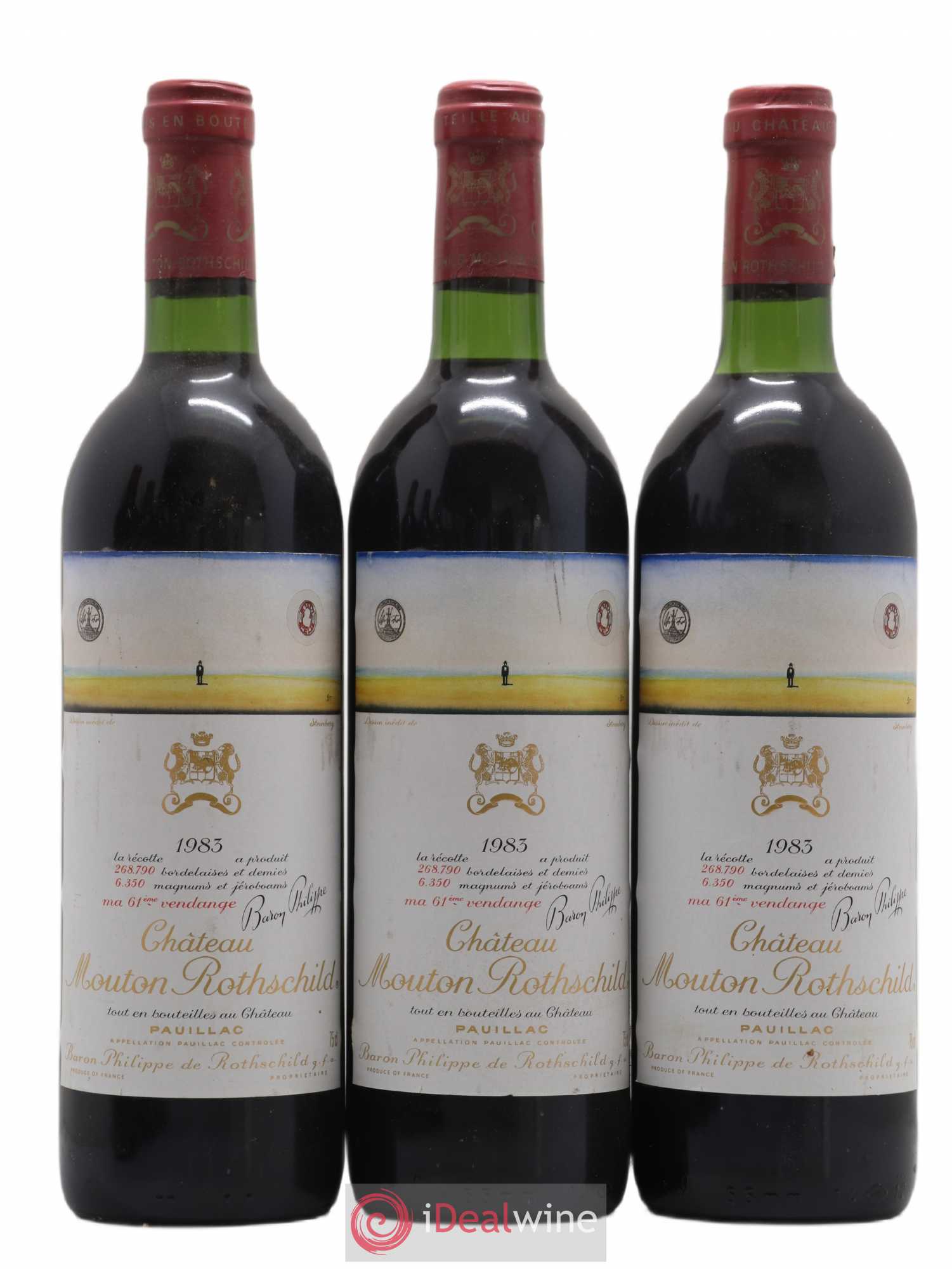 Château Mouton Rothschild 1er Grand Cru Classé 1983 - Lot de 3 bouteilles - 0