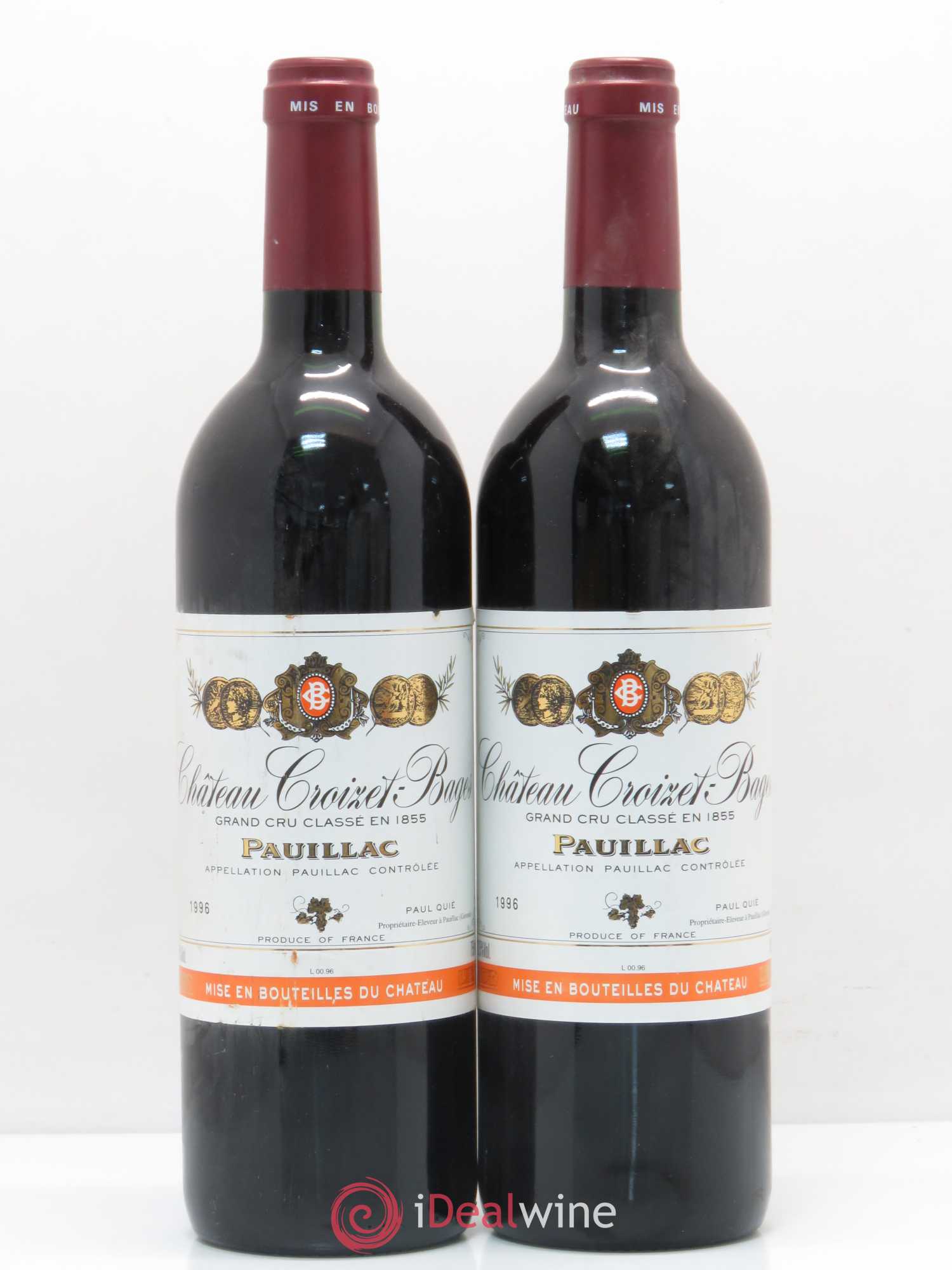 Château Croizet Bages 5ème Grand Cru Classé 1996 - Lot de 2 bouteilles - 0