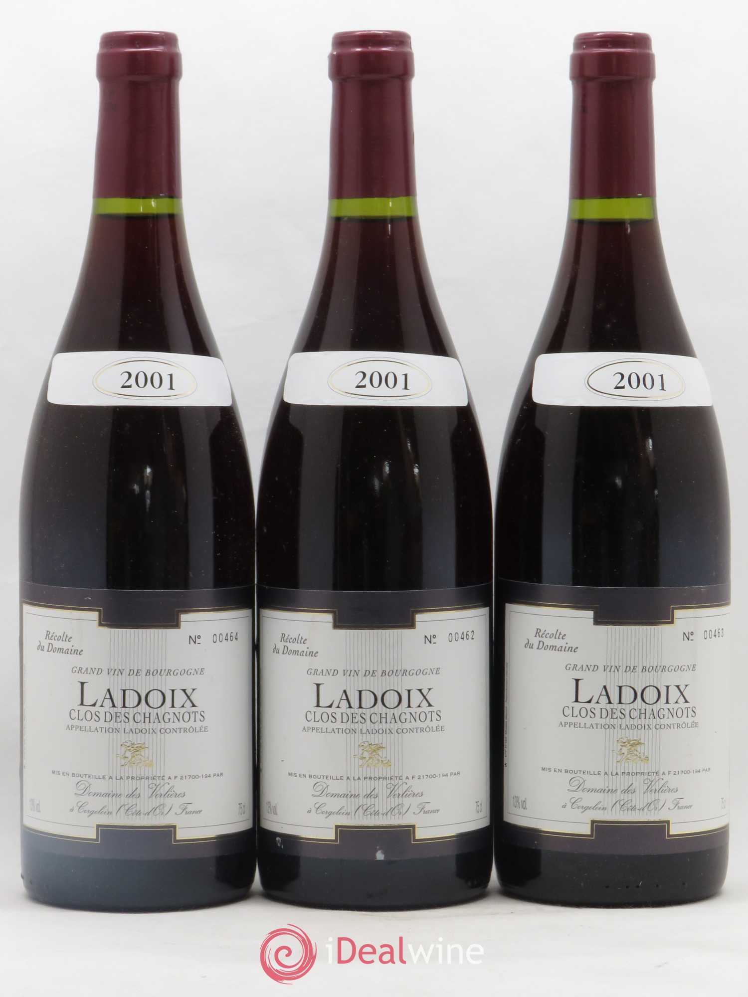 Ladoix Clos des Chagnots Domaine des Verlières 2001 - Posten von 3 Flaschen - 0