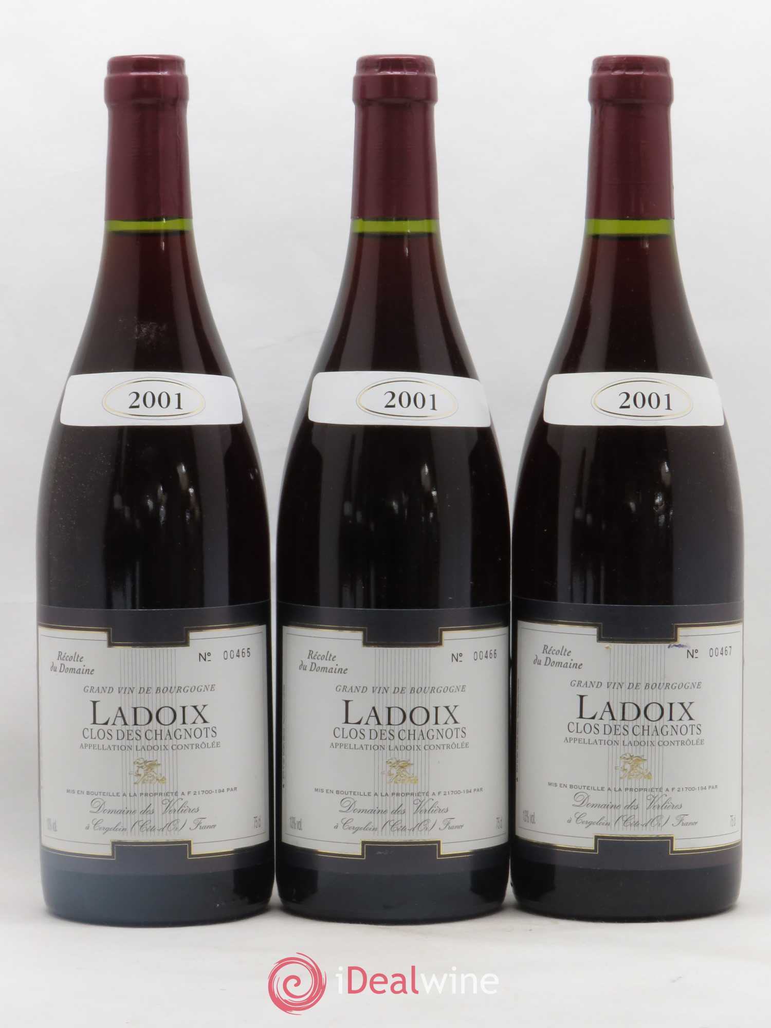 Ladoix Clos des Chagnots Domaine des Verlières 2001 - Posten von 3 Flaschen - 0