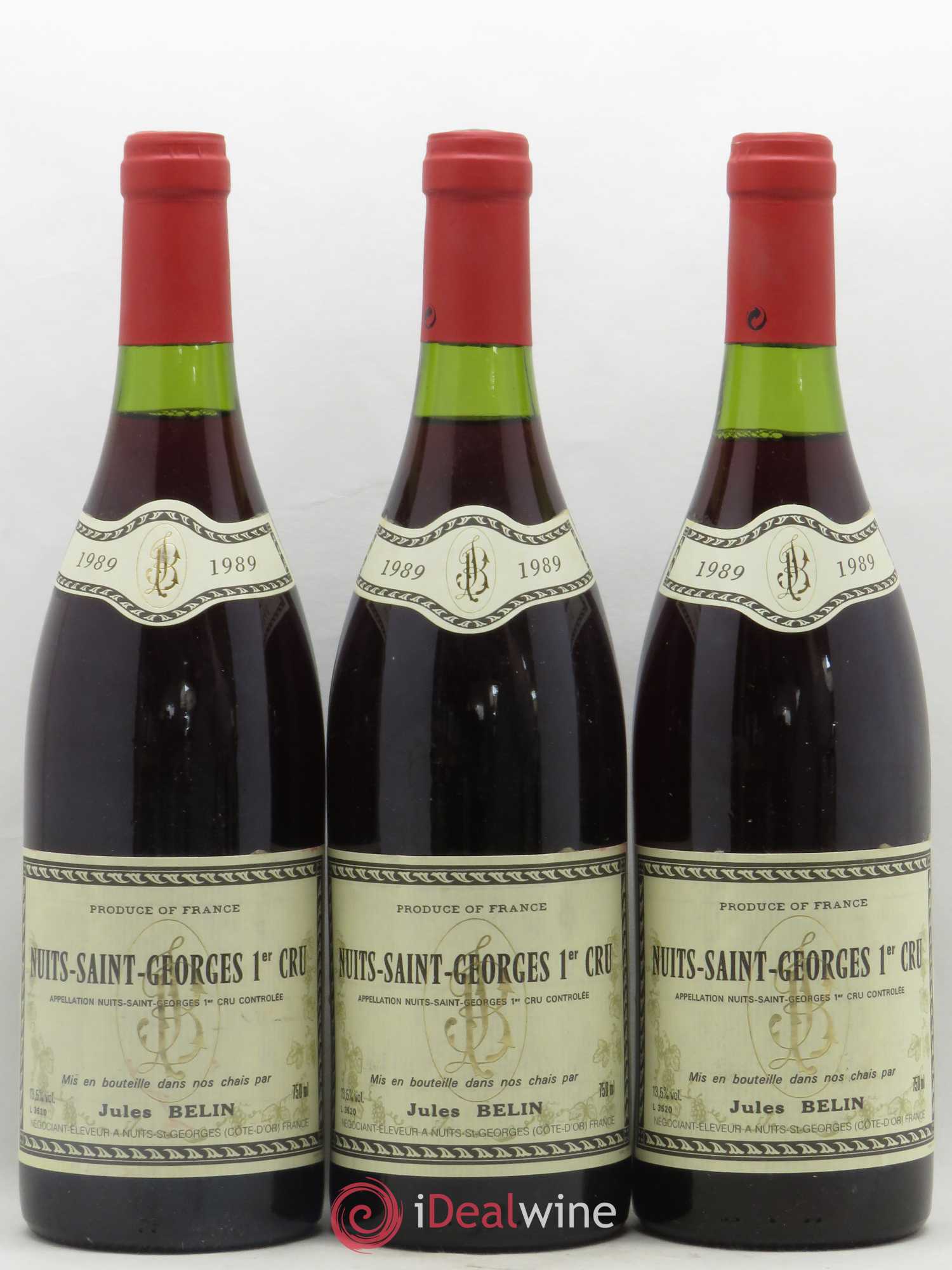Nuits-Saint-Georges 1er Cru Jules Belin 1989 - Lot de 3 bouteilles - 0