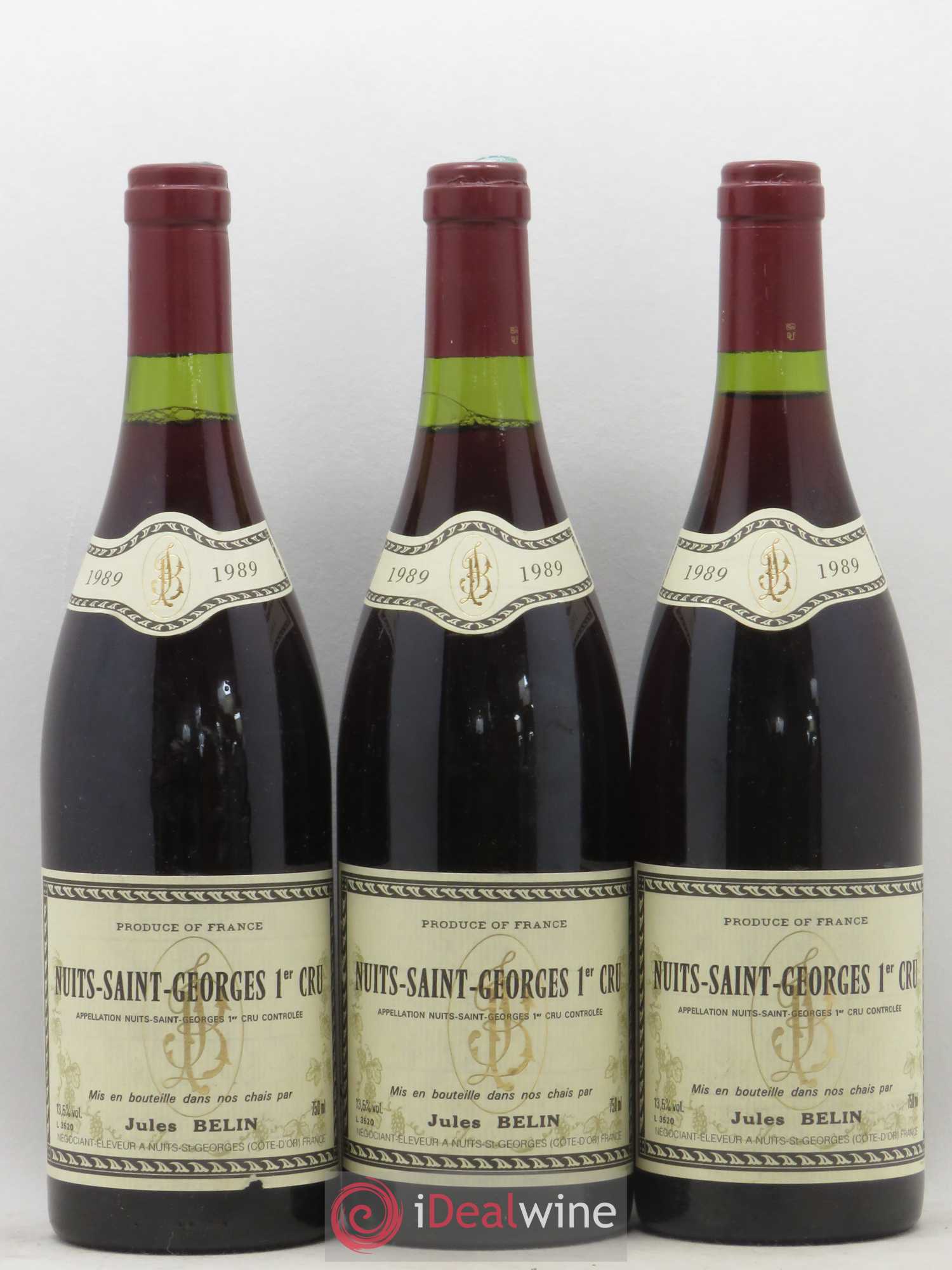 Nuits-Saint-Georges 1er Cru Jules Belin 1989 - Lot de 3 bouteilles - 0