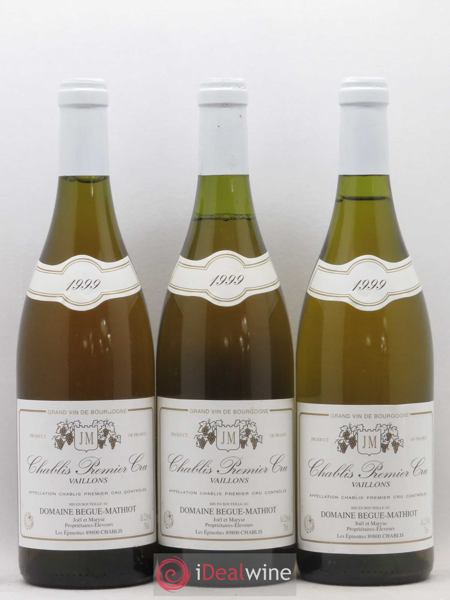 Chablis 1er Cru Vaillons Domaine Begue Mathiot 1999 - Lot de 3 bouteilles - 0