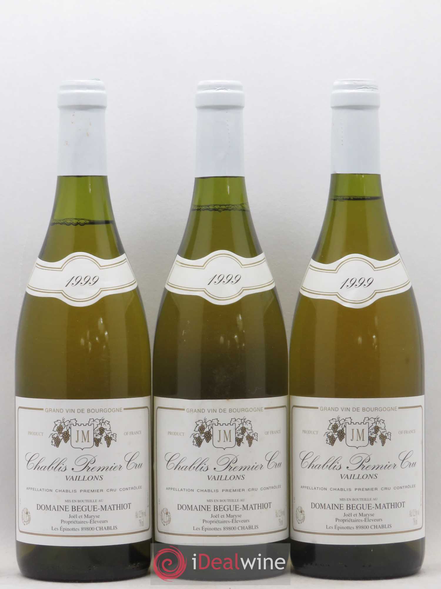Chablis 1er Cru Vaillons Domaine Begue Mathiot 1999 - Lot de 3 bouteilles - 0