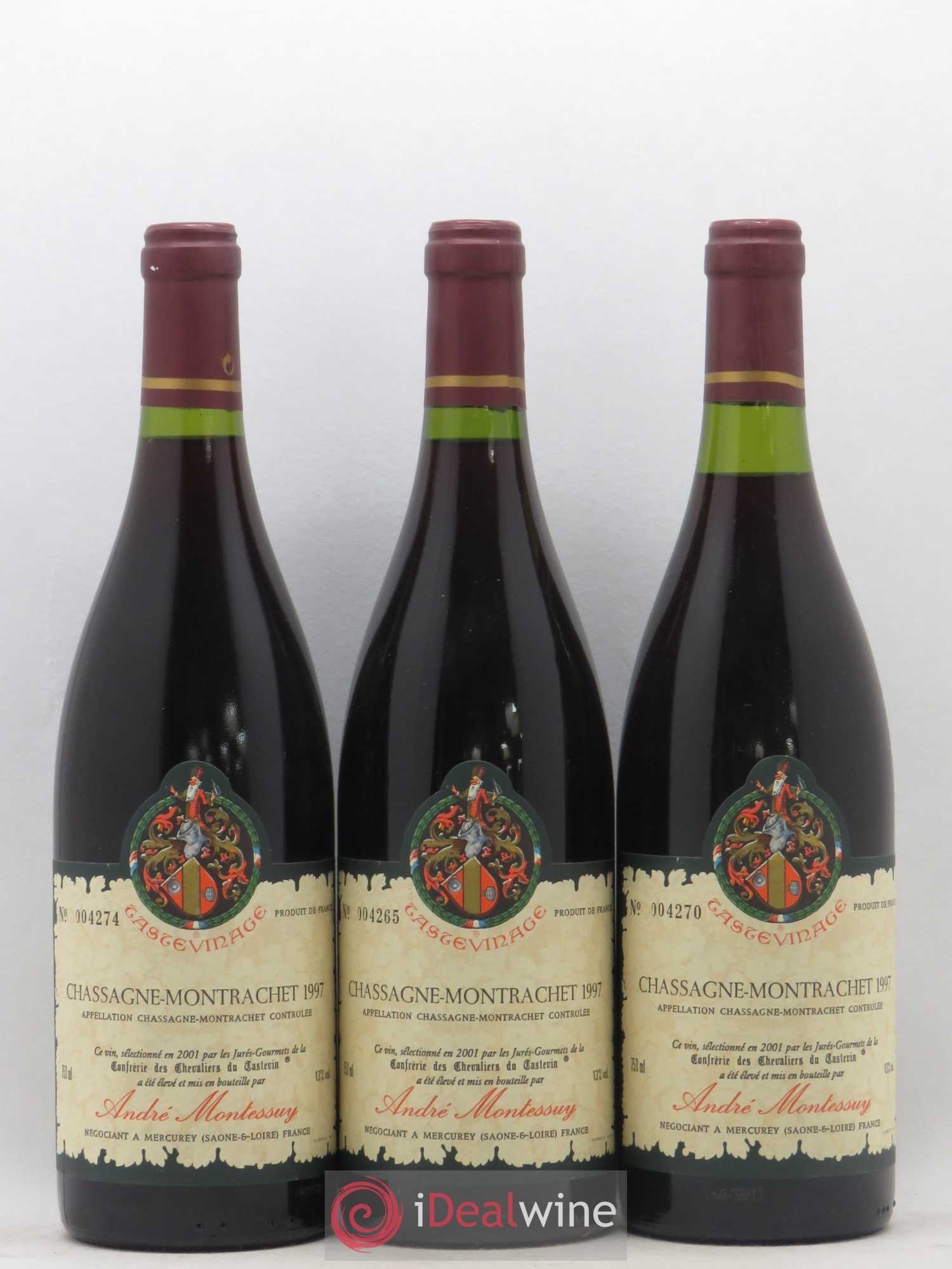 Chassagne-Montrachet Tastevinage Andre Montessuy 1997 - Posten von 3 Flaschen - 0