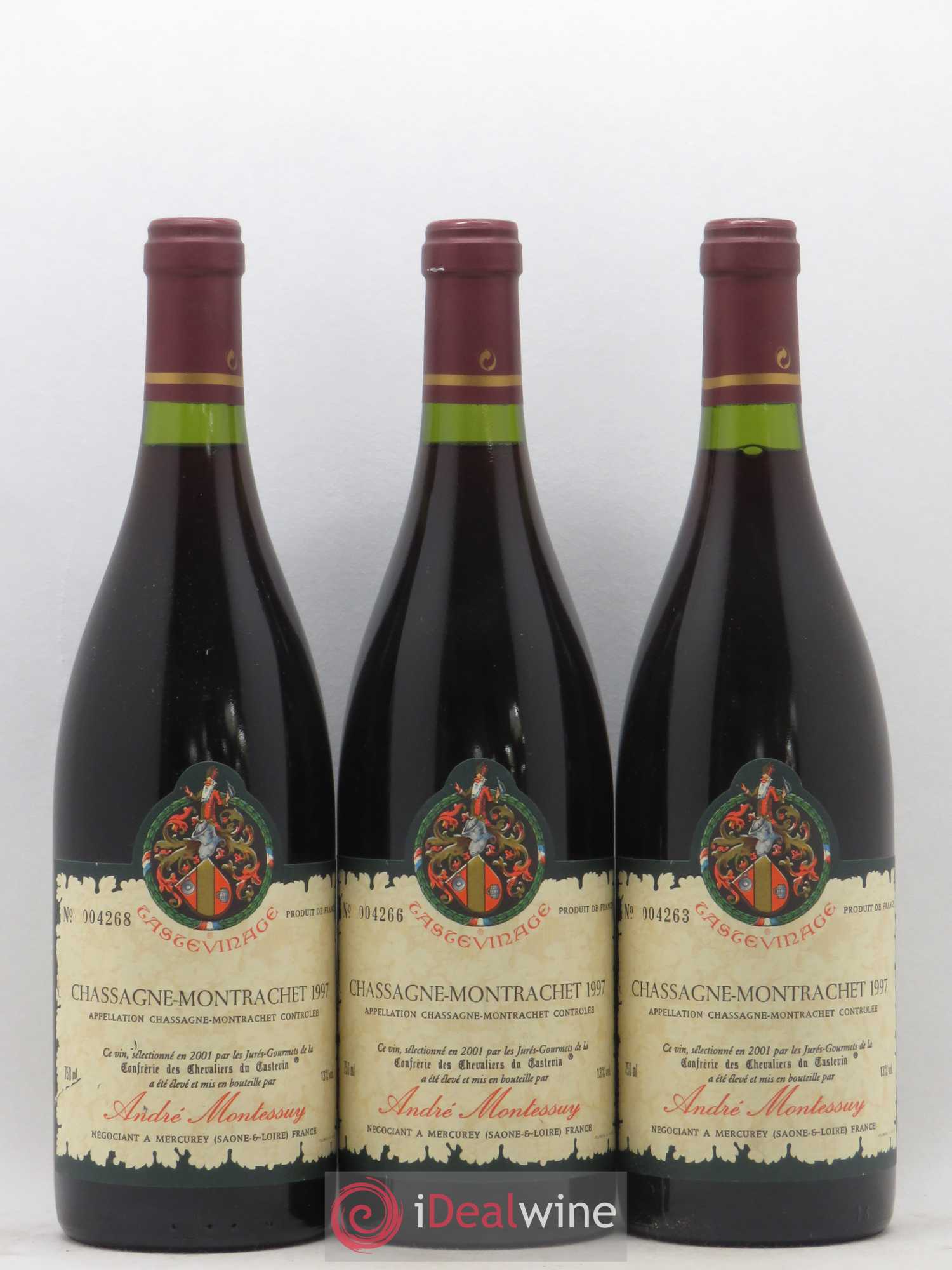 Chassagne-Montrachet Tastevinage Andre Montessuy 1997 - Posten von 3 Flaschen - 0