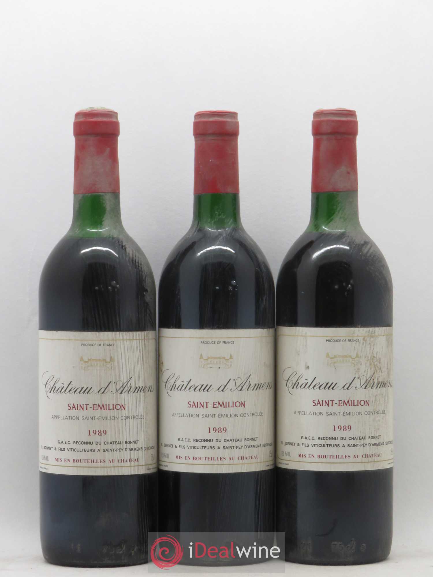 Château Armens Grand Cru 1989 - Lot de 3 bouteilles - 0