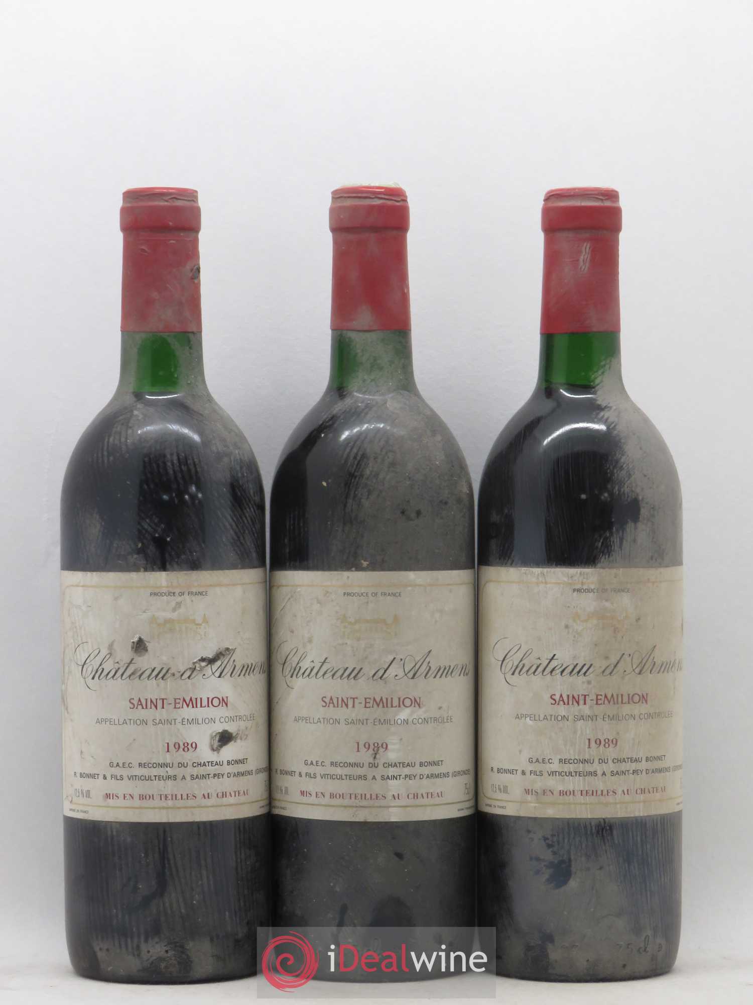 Château Armens Grand Cru 1989 - Lot de 3 bouteilles - 0