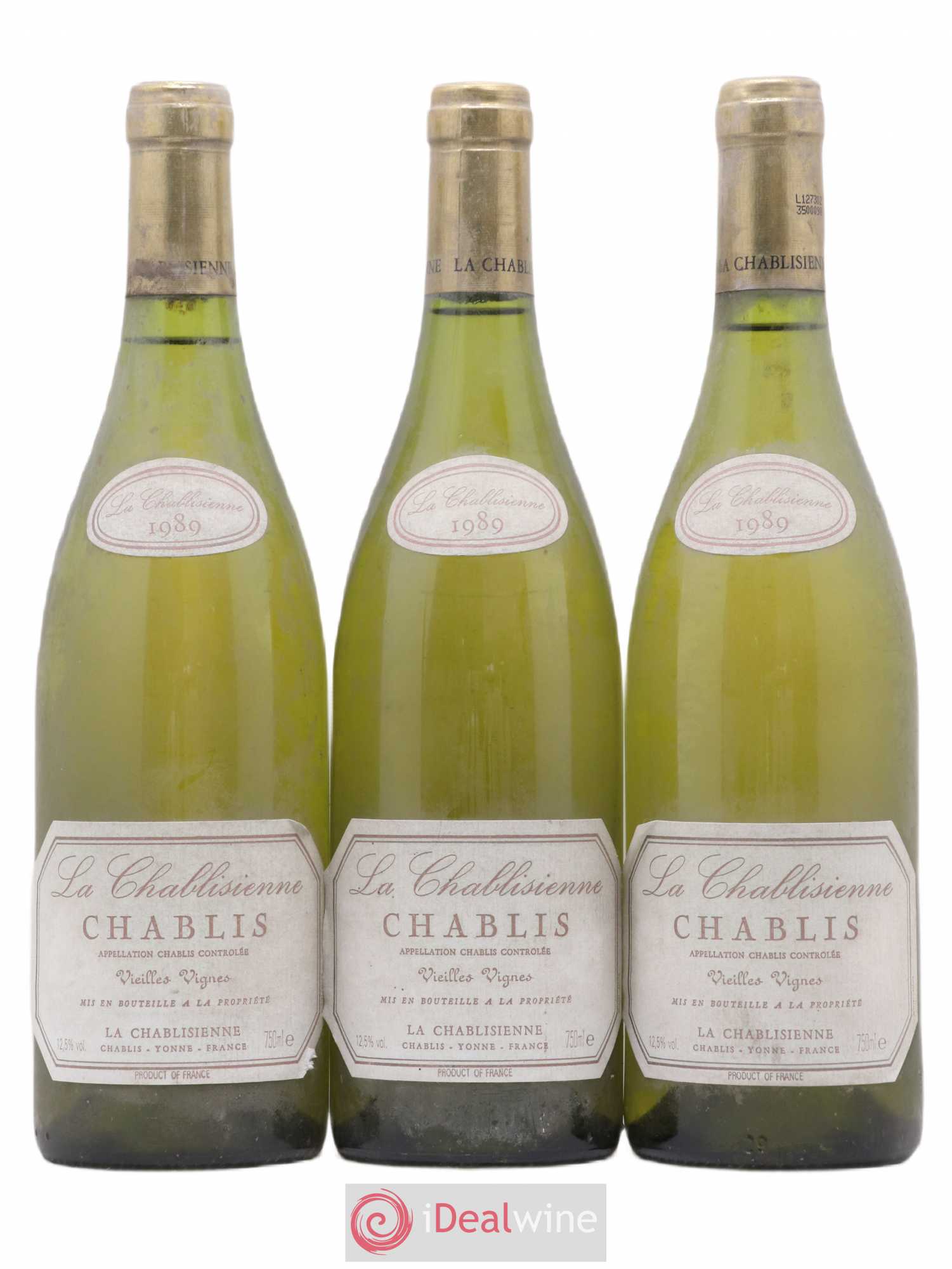 Chablis Vieilles Vignes La Chablisienne 1989 - Lot de 3 bouteilles - 0
