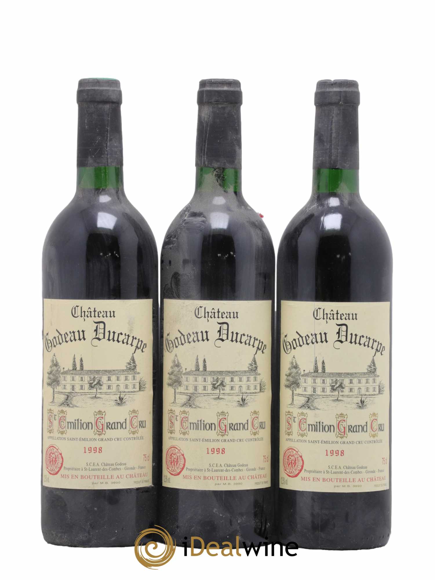 Saint-Émilion Grand Cru Château Godeau Ducarpe 1998 - Lot de 3 bouteilles - 0