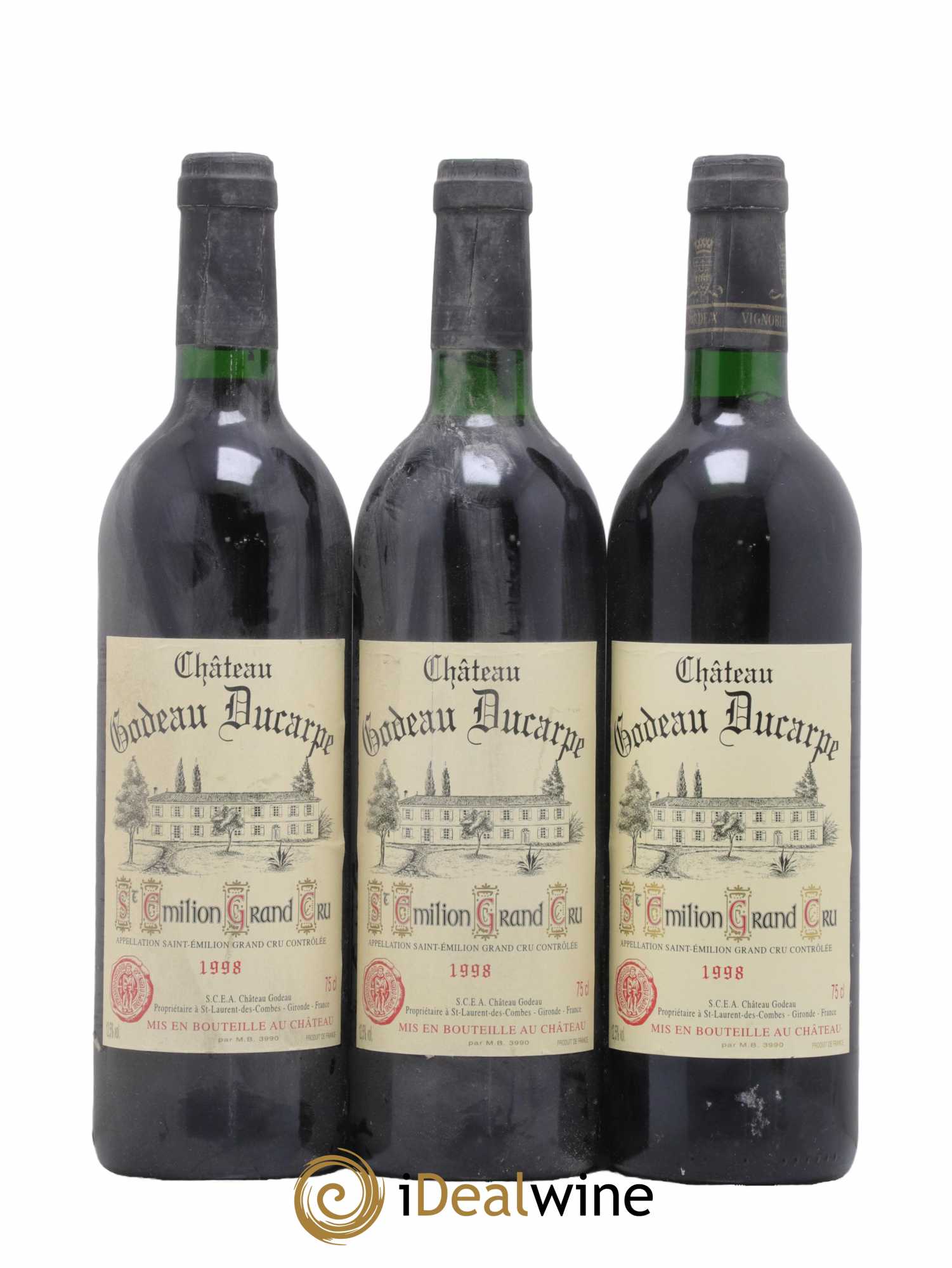 Saint-Émilion Grand Cru Château Godeau Ducarpe 1998 - Lot de 3 bouteilles - 0
