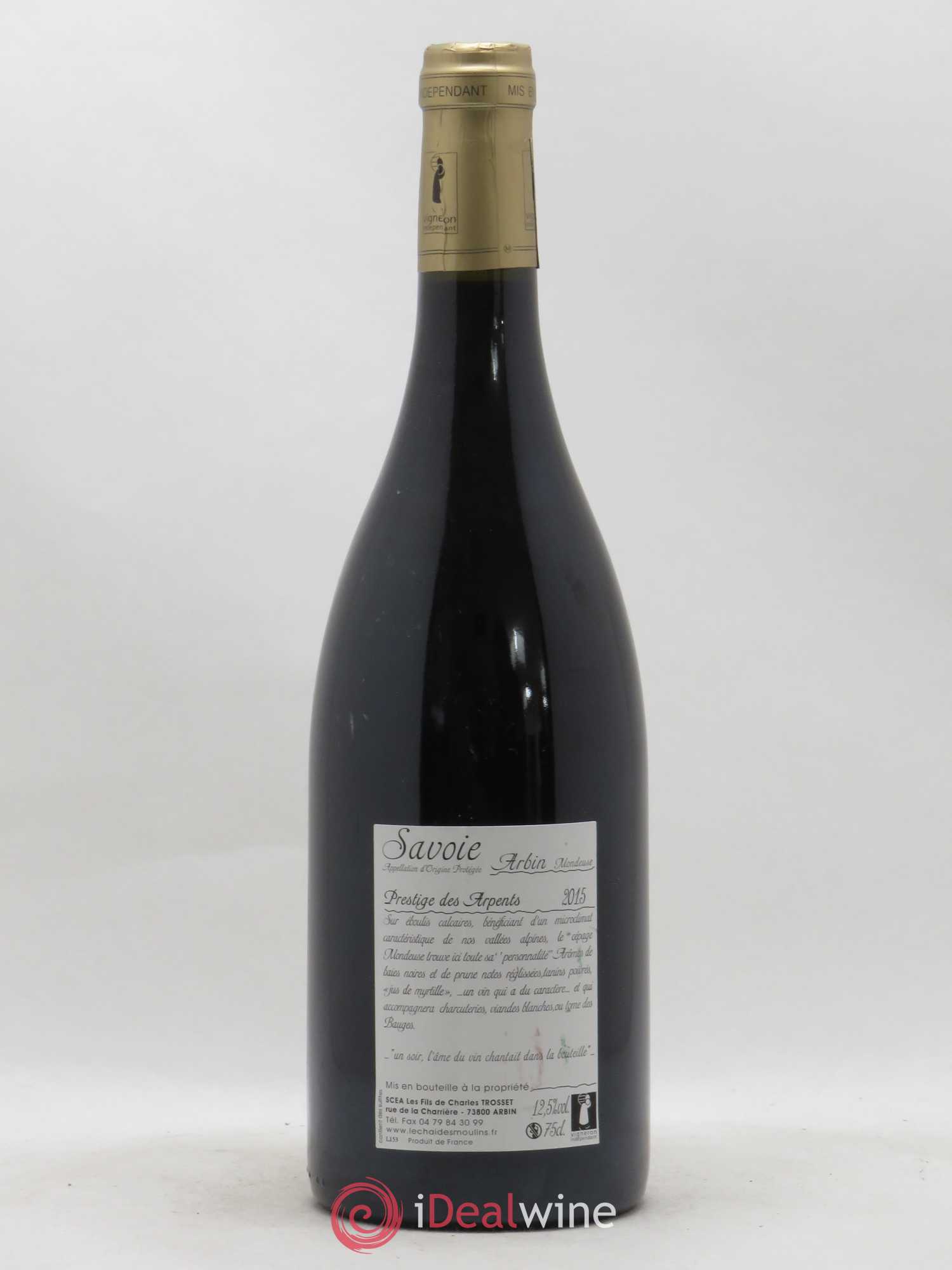 Vin de Savoie Arbin Mondeuse Prestige des Arpents Trosset 2015 - Lot de 1 bouteille - 1