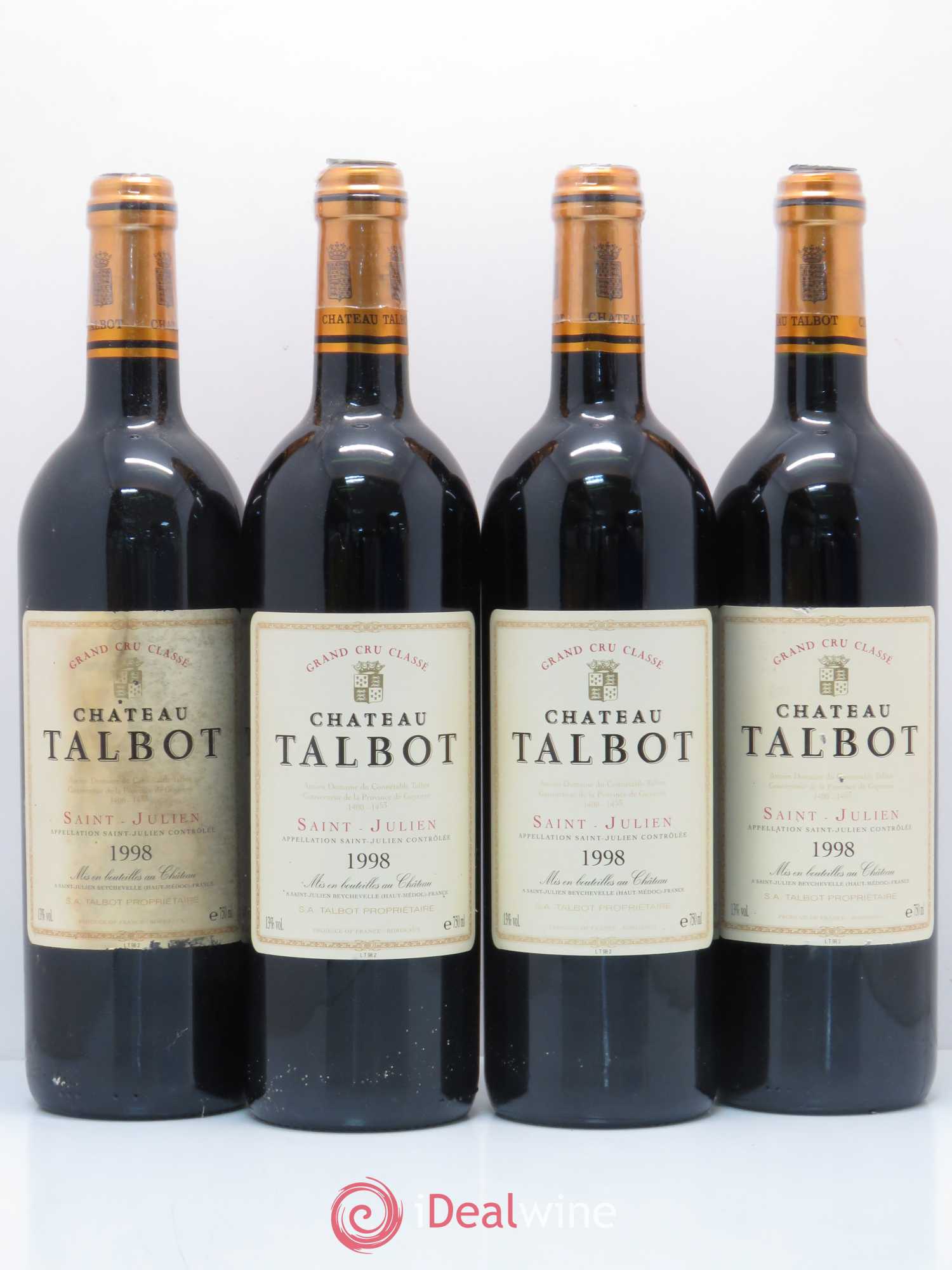 Château Talbot 4ème Grand Cru Classé 1998 - Lot de 4 bouteilles - 0