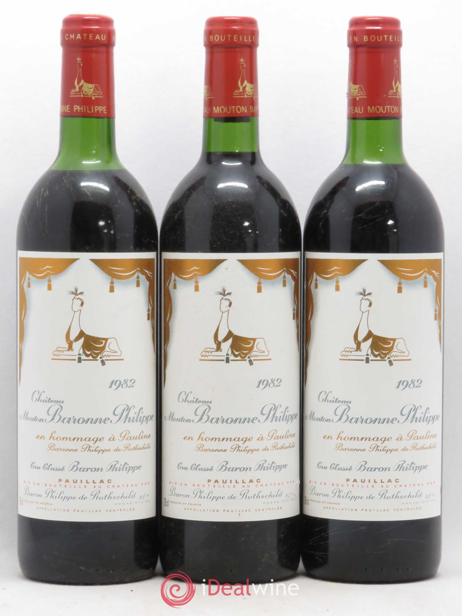 Château d' Armailhac - Mouton Baron(ne) Philippe 5ème Grand Cru Classé 1982 - Lot de 3 bouteilles - 0