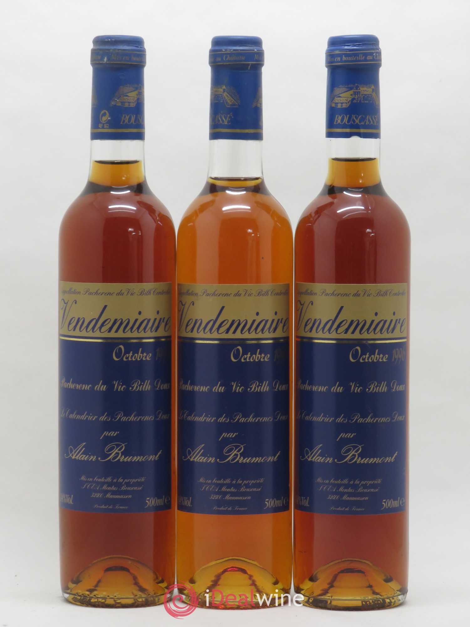 Pacherenc du Vic-Bilh Château Bouscassé Vendemiaire Alain Brumont 50 Cl 1996 - Lotto di 3 bottiglie - 0