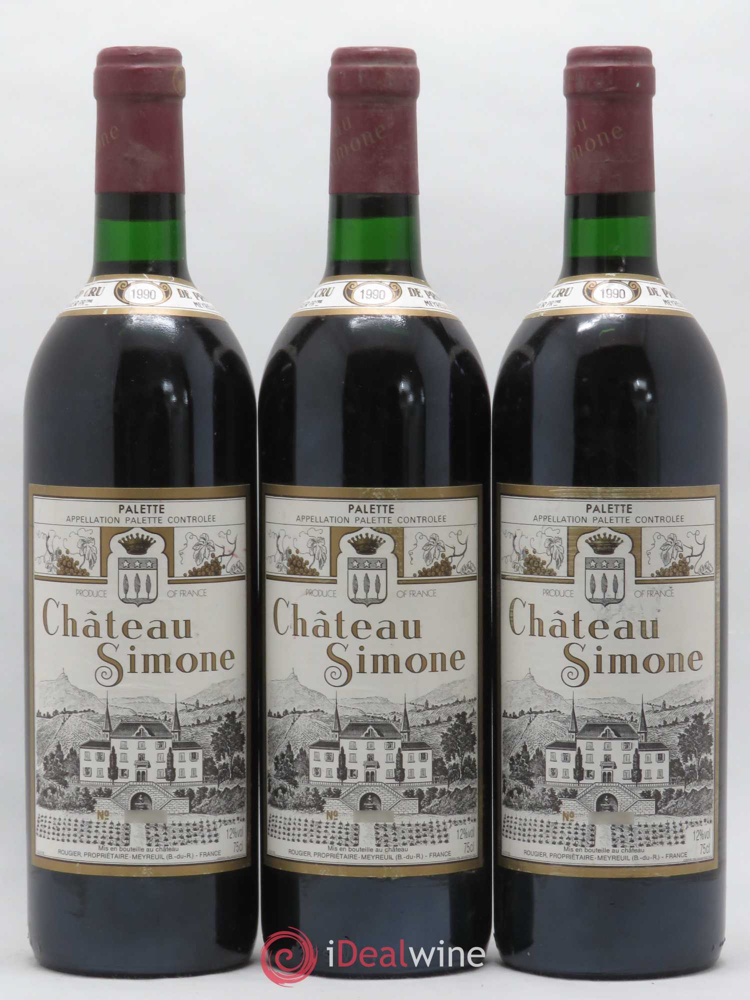 Palette Château Simone Famille Rougier 1990 - Lot de 3 bouteilles - 0