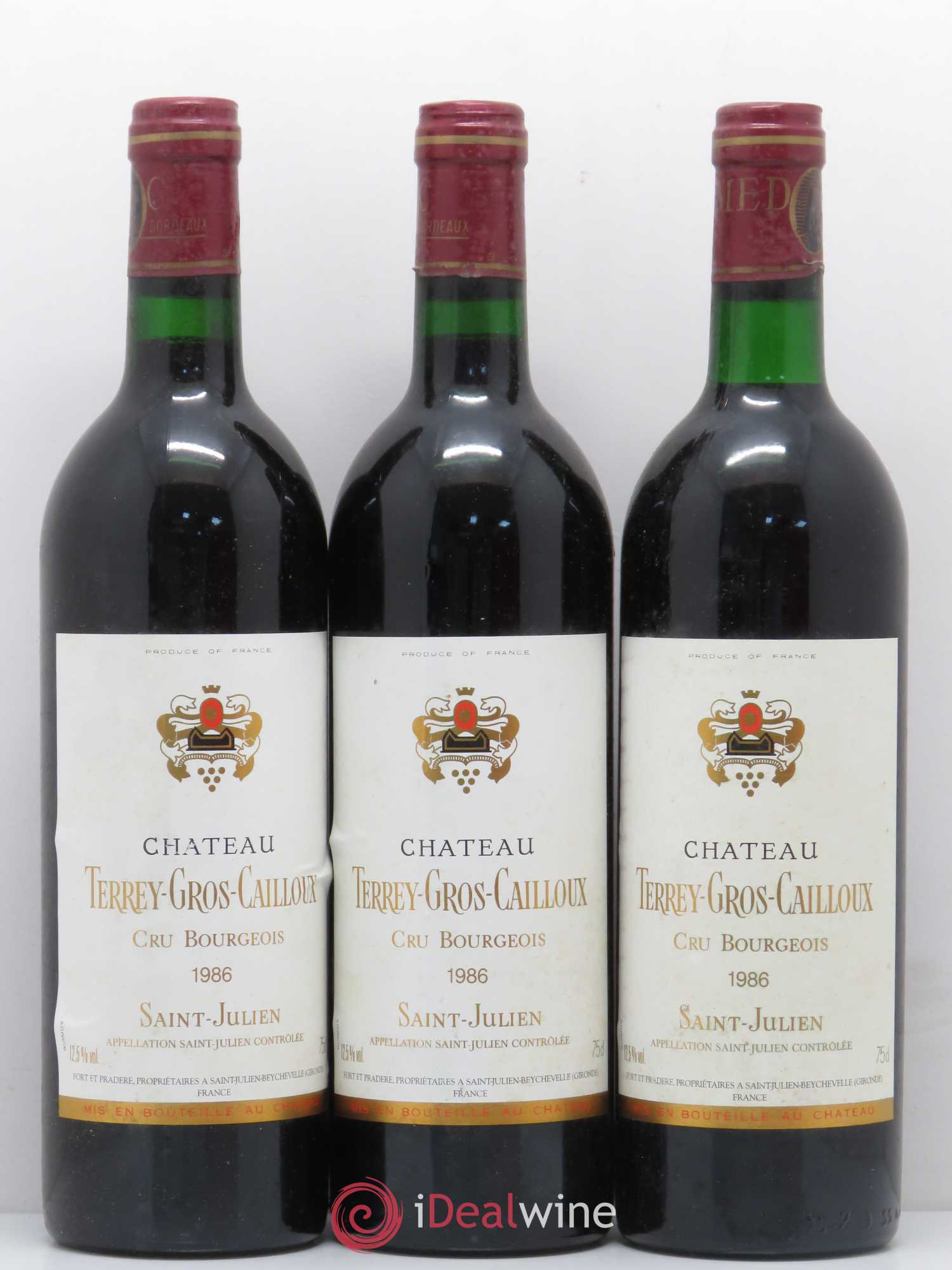 Château Terrey Gros Cailloux Cru Bourgeois 1986 - Lot de 3 bouteilles - 0