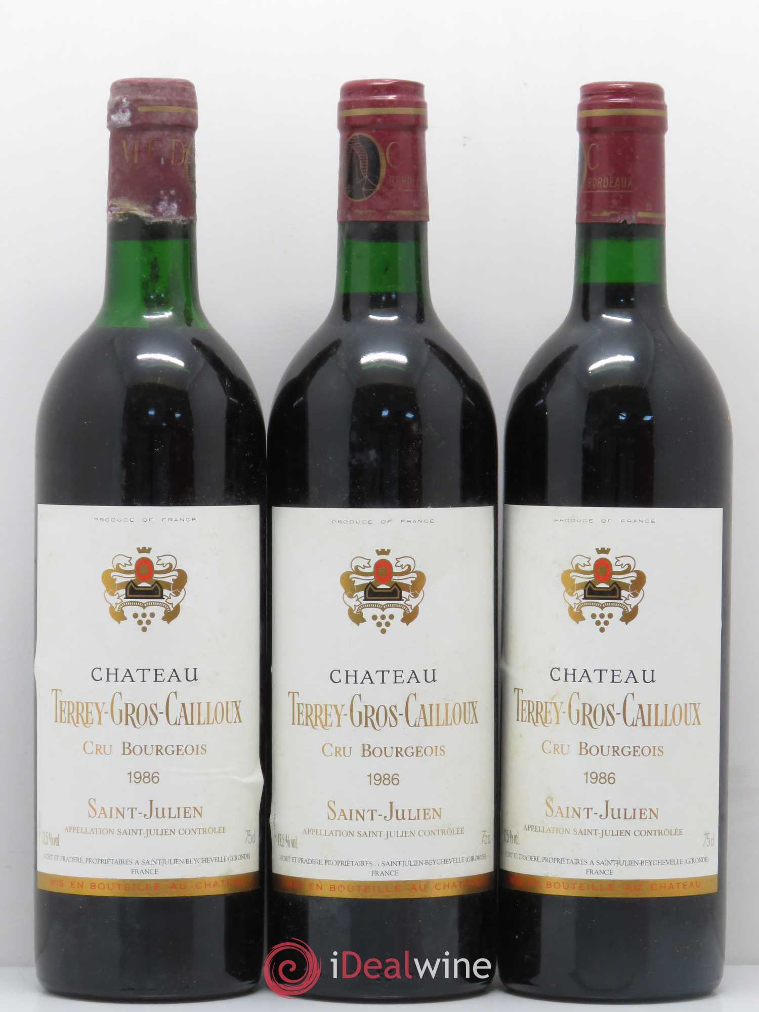 Château Terrey Gros Cailloux Cru Bourgeois 1986 - Lot de 3 bouteilles - 0
